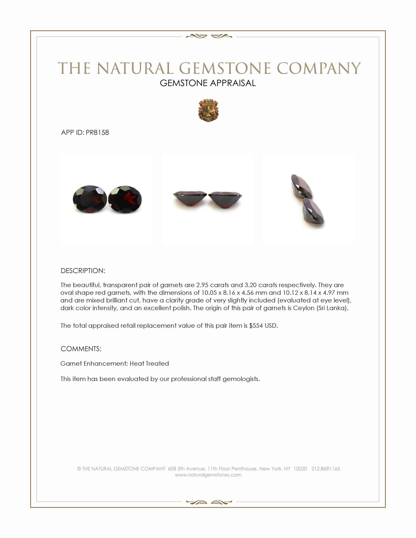 6.15 Ct.Tw. Red Garnet Pair from Ceylon (Sri Lanka)