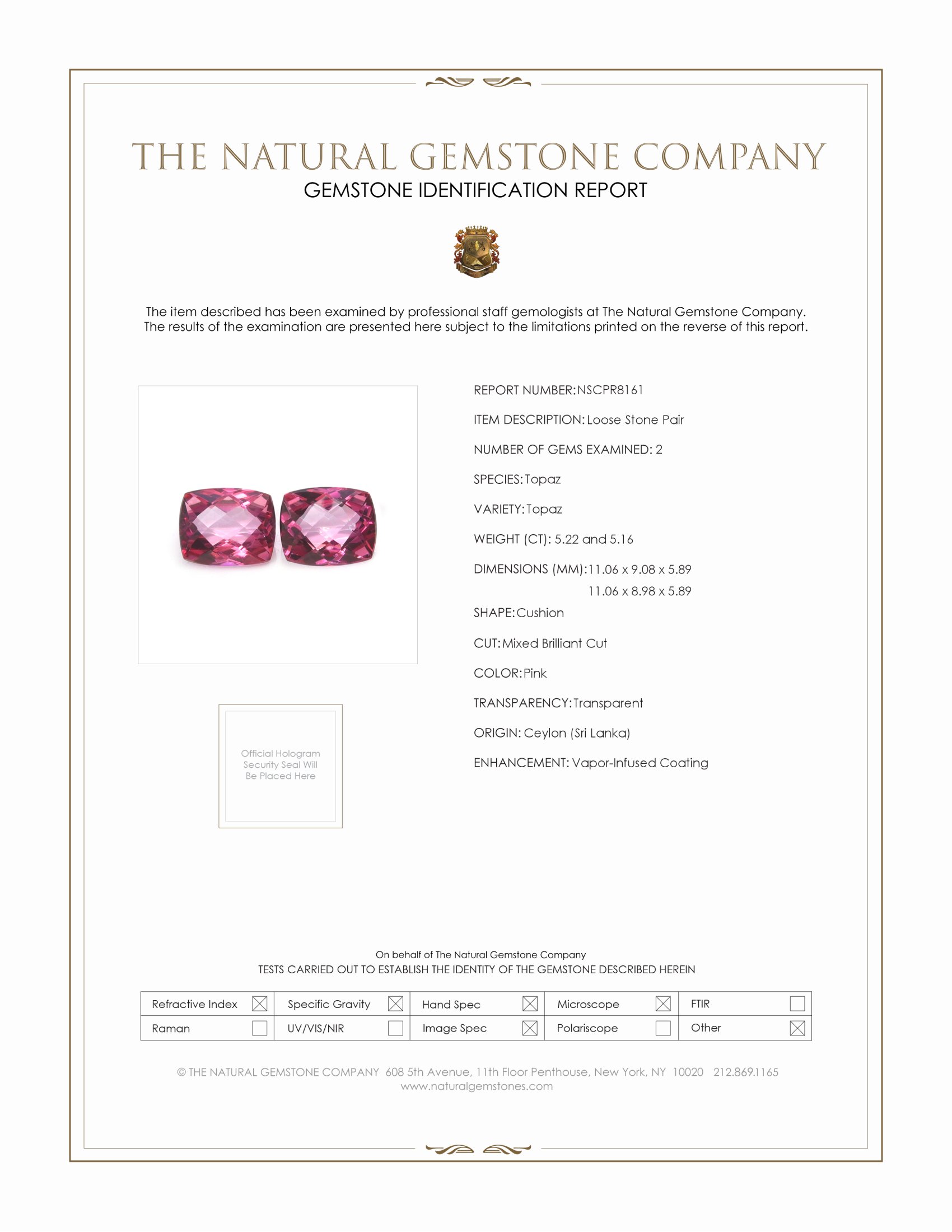 10.38 Ct.Tw. Pink Topaz Pair from Ceylon (Sri Lanka)
