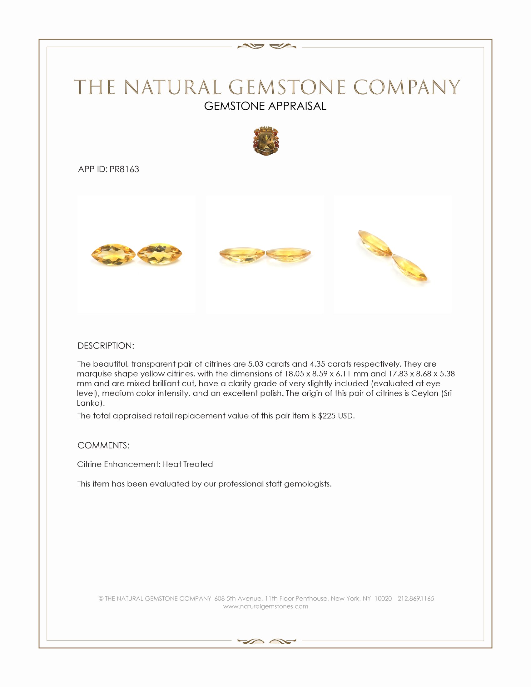 9.38 Ct.Tw. Yellow Citrine Pair from Ceylon (Sri Lanka)