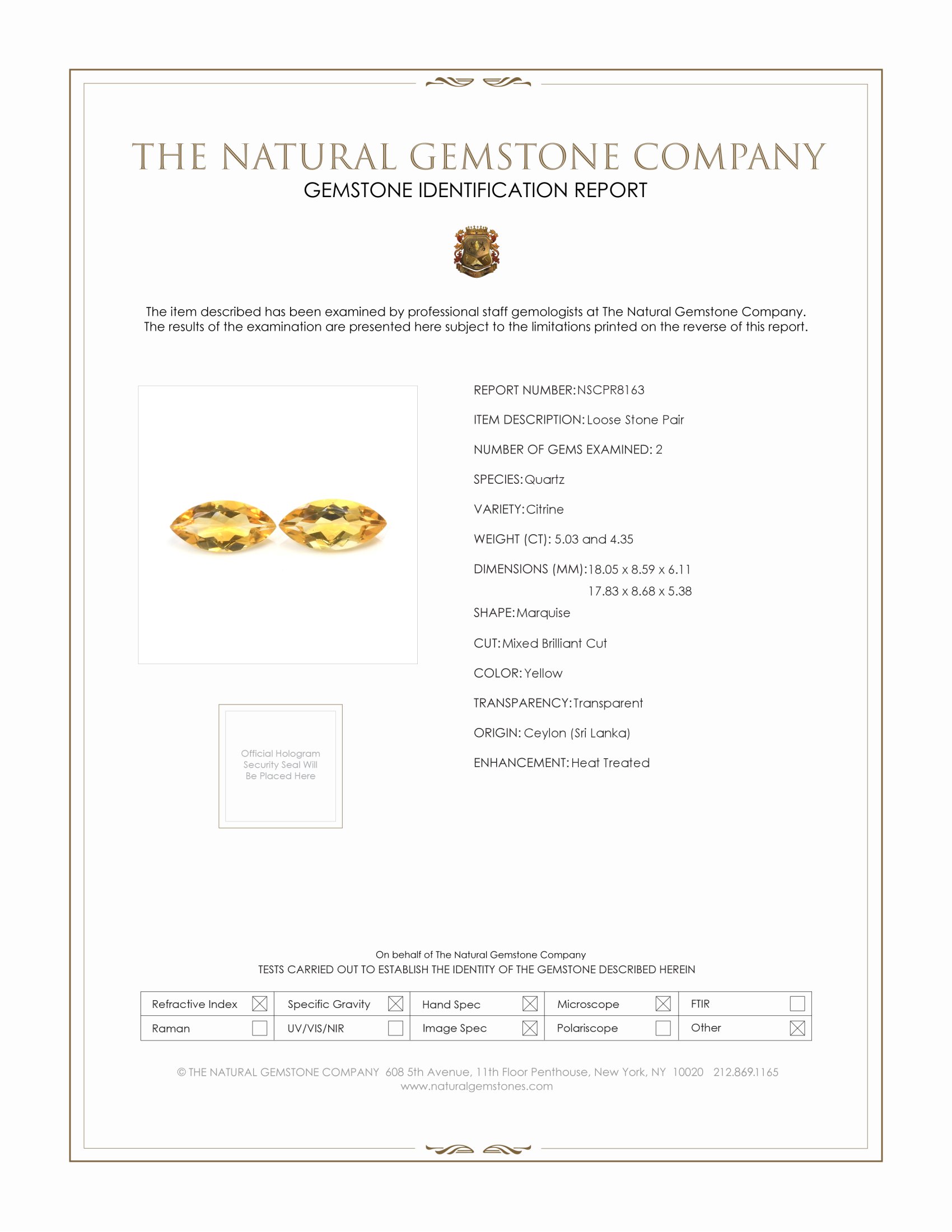 9.38 Ct.Tw. Yellow Citrine Pair from Ceylon (Sri Lanka)
