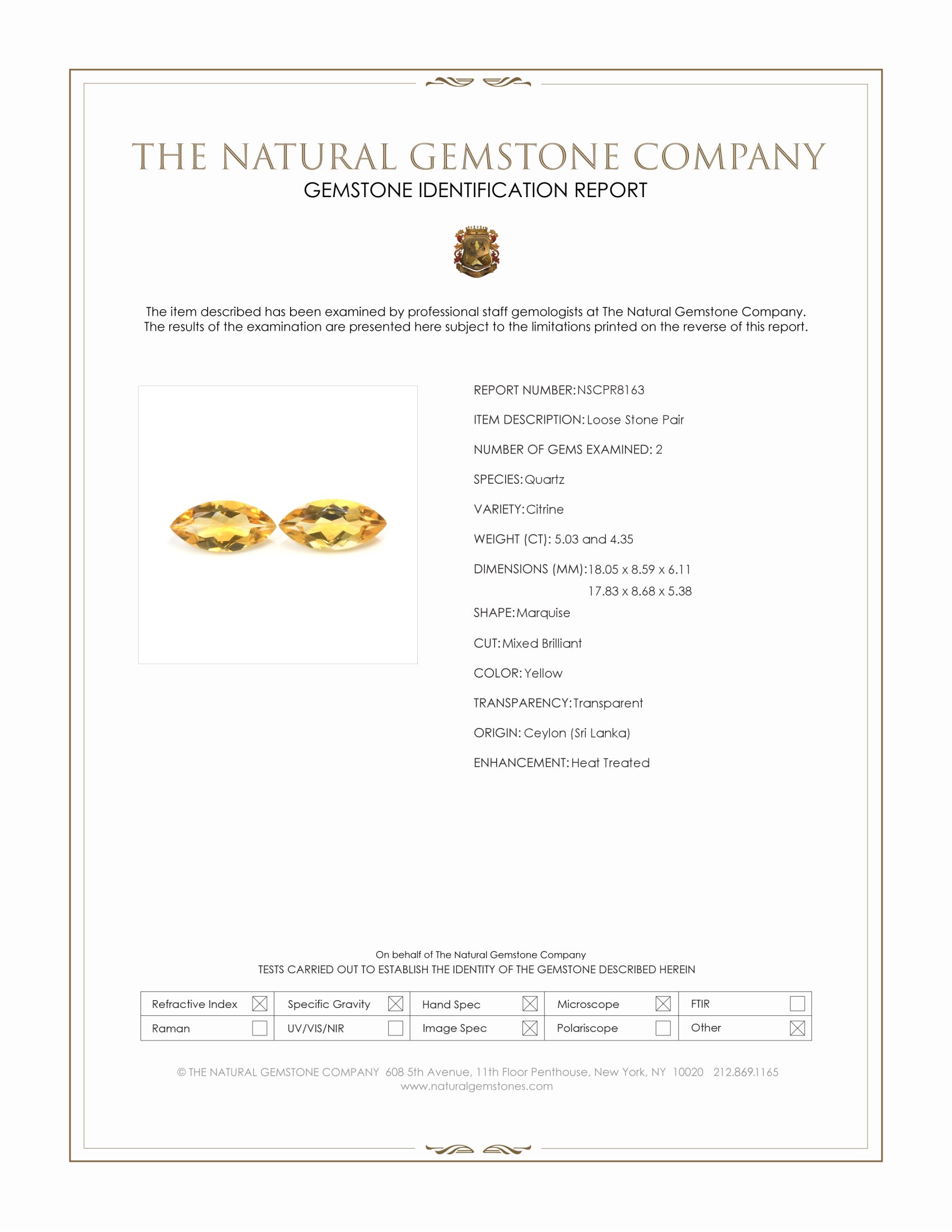 9.38 Ct.Tw. Citrine Pair from Ceylon (Sri Lanka)