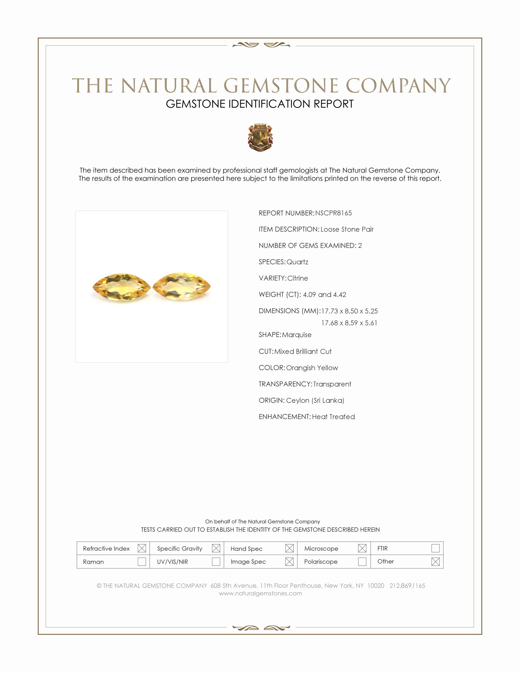 8.51 Ct.Tw. Orangish Yellow Citrine Pair from Ceylon (Sri Lanka)