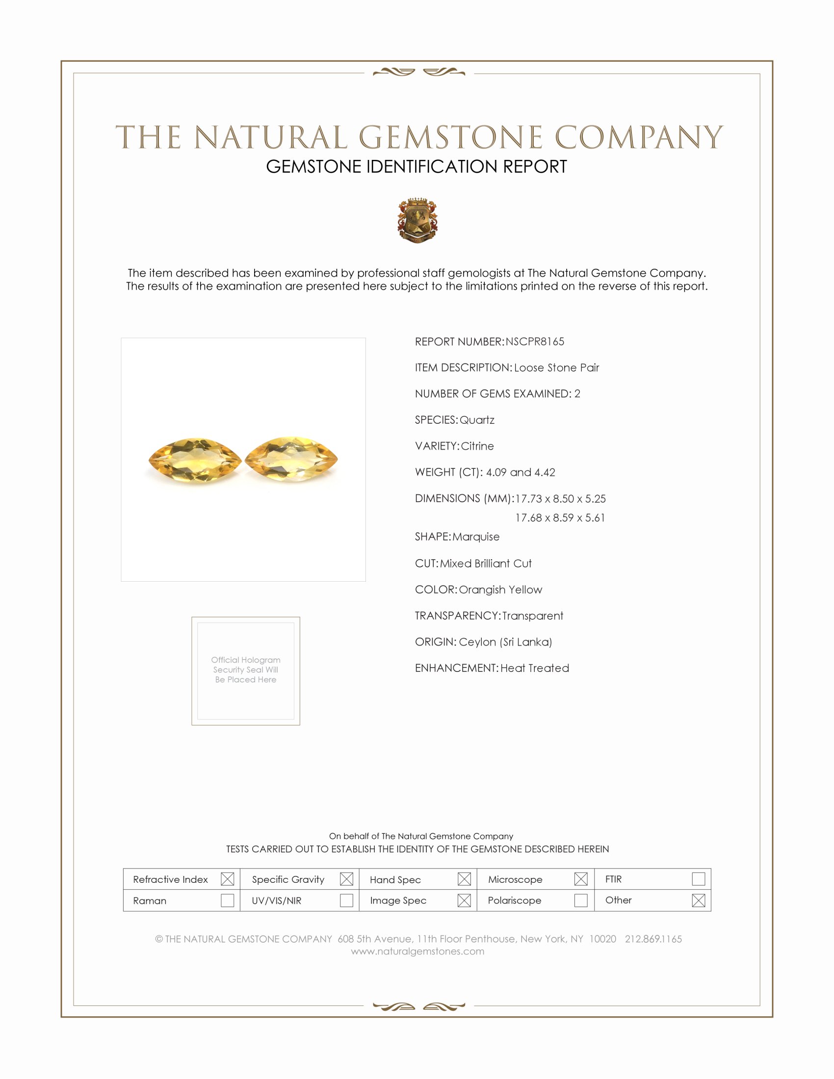 8.51 Ct.Tw. Orangish Yellow Citrine Pair from Ceylon (Sri Lanka)