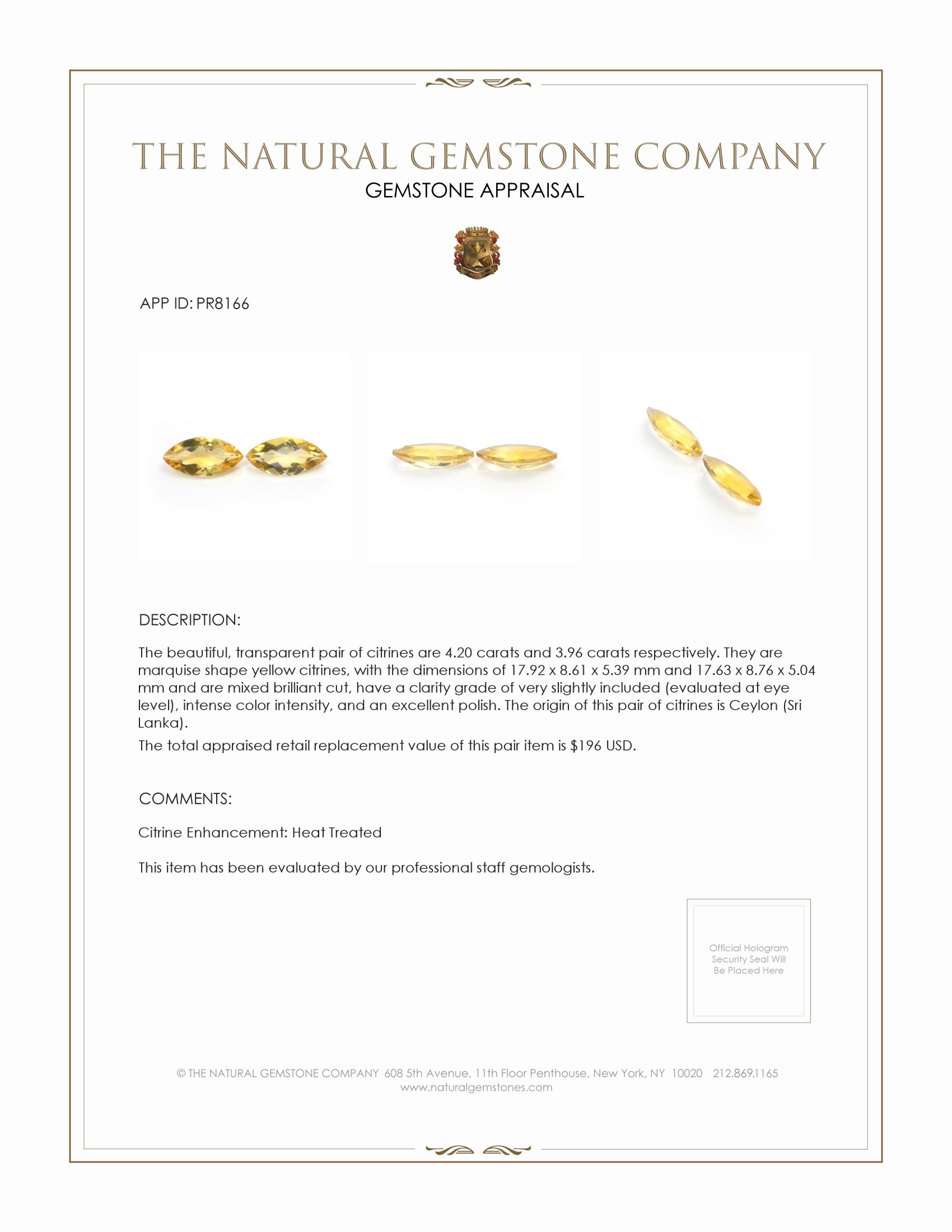 8.16 Ct.Tw. Citrine Pair from Ceylon (Sri Lanka)