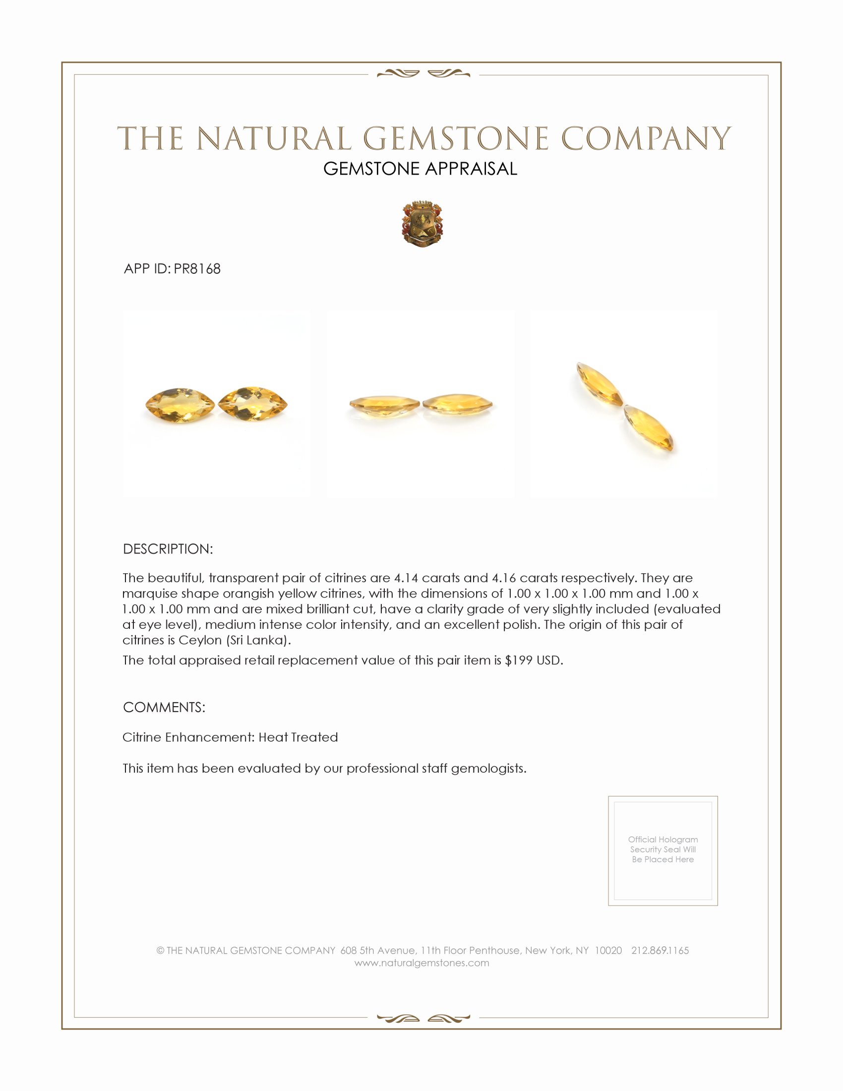 8.30 Ct.Tw. Orangish Yellow Citrine Pair from Ceylon (Sri Lanka)