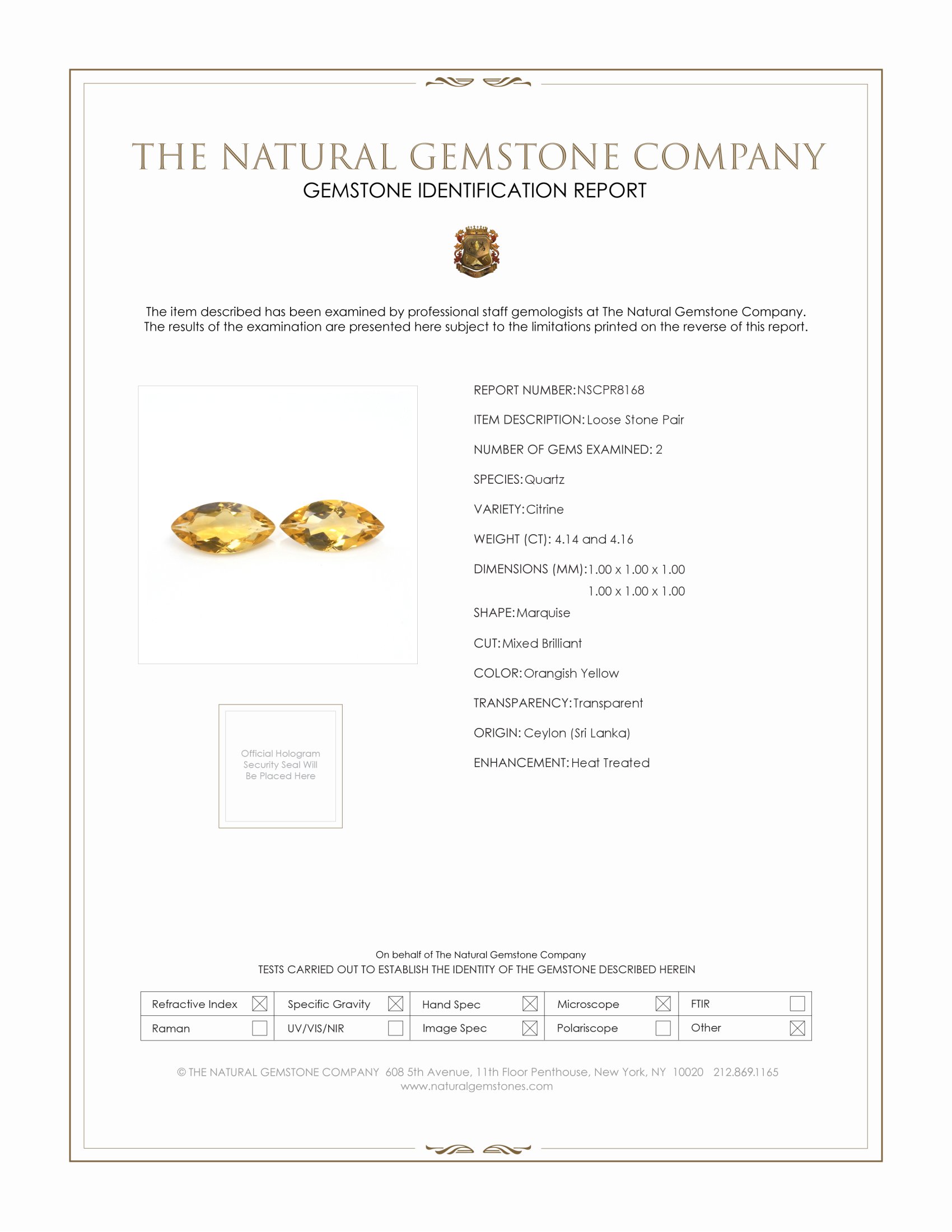 8.30 Ct.Tw. Orangish Yellow Citrine Pair from Ceylon (Sri Lanka)