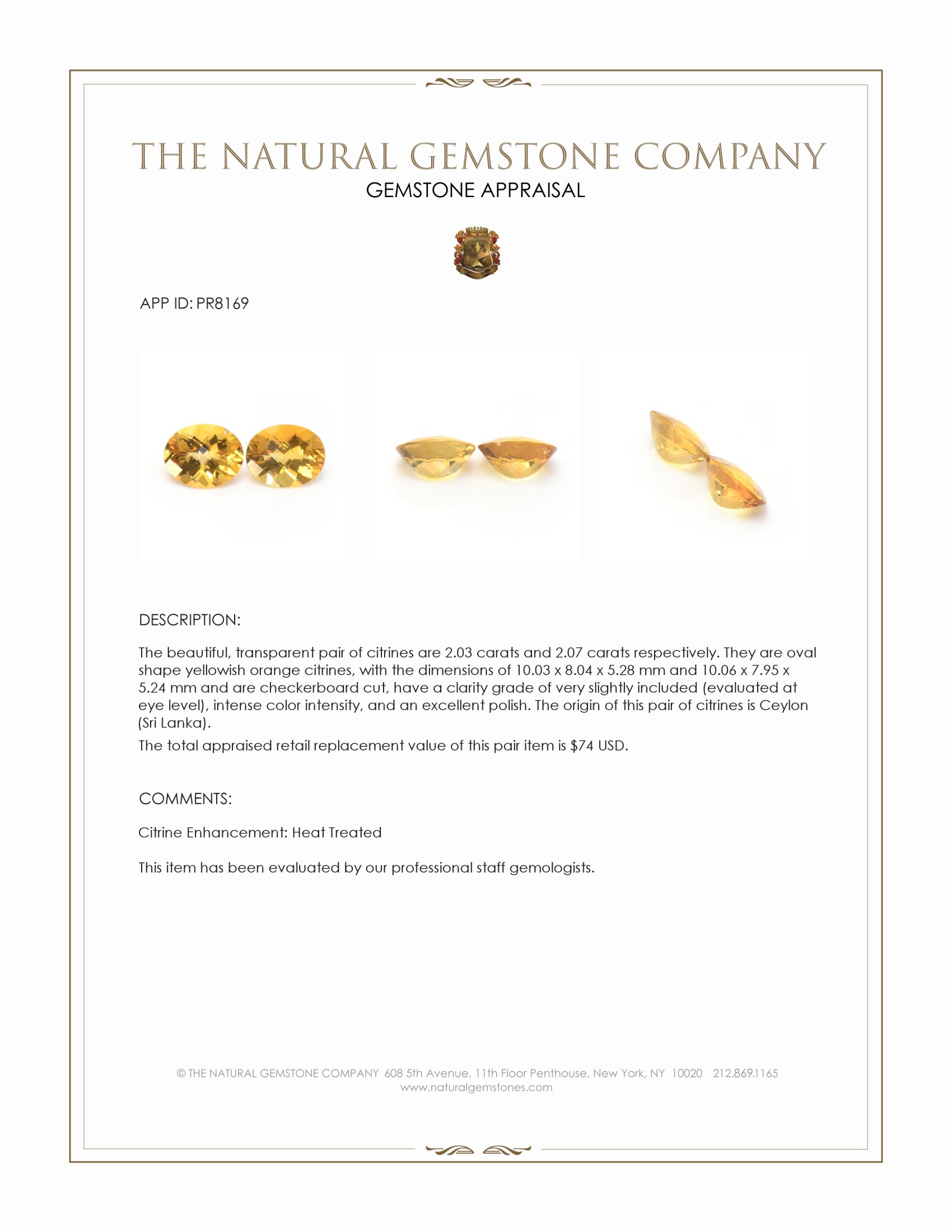 4.10 Ct.Tw. Yellowish Orange Citrine Pair from Ceylon (Sri Lanka)