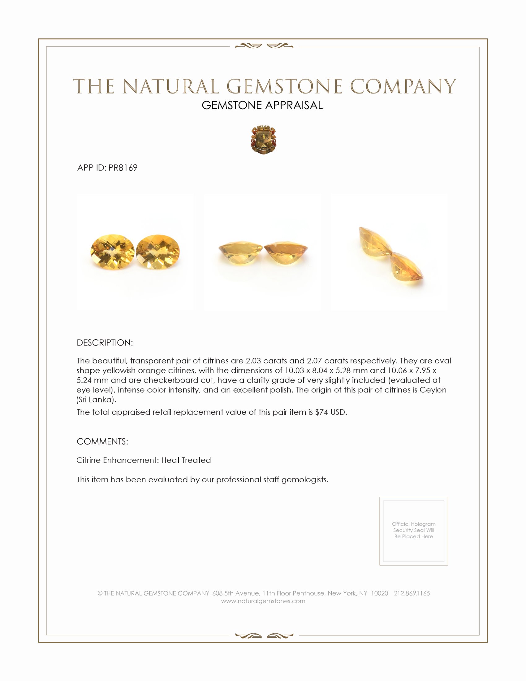 4.10 Ct.Tw. Citrine Pair from Ceylon (Sri Lanka)