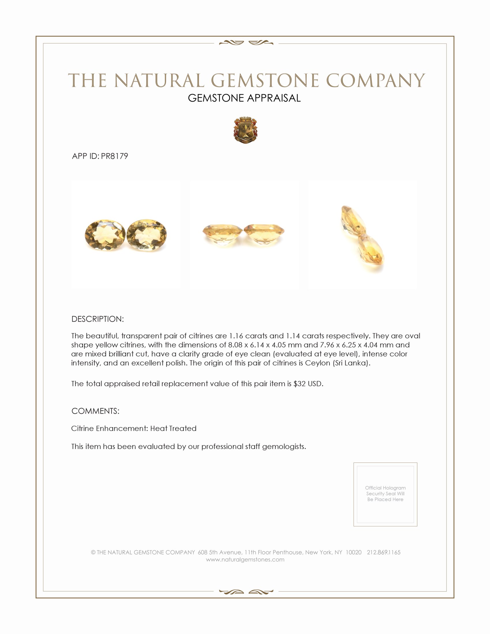 2.30 Ct.Tw. Citrine Pair from Ceylon (Sri Lanka)