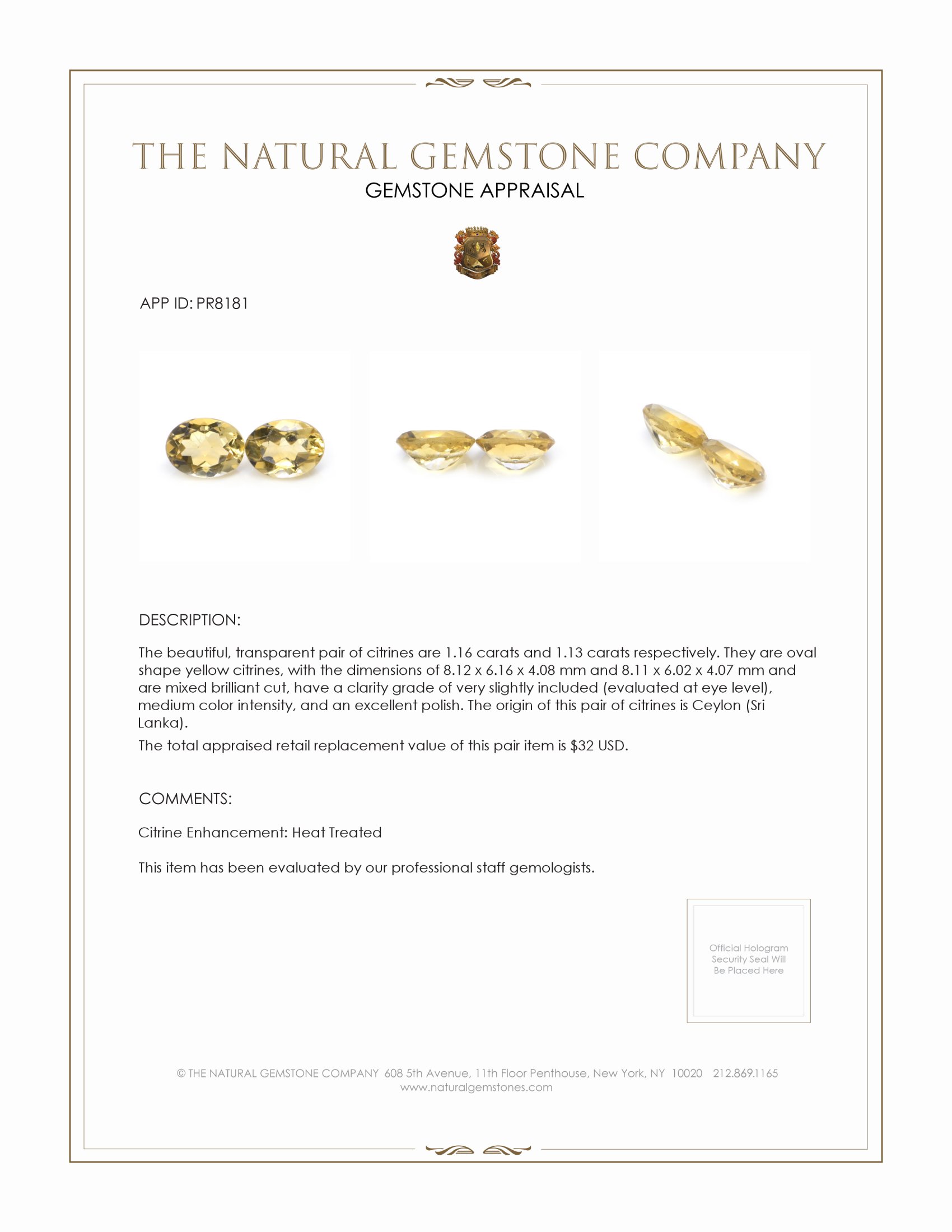 2.29 Ct.Tw. Citrine Pair from Ceylon (Sri Lanka)