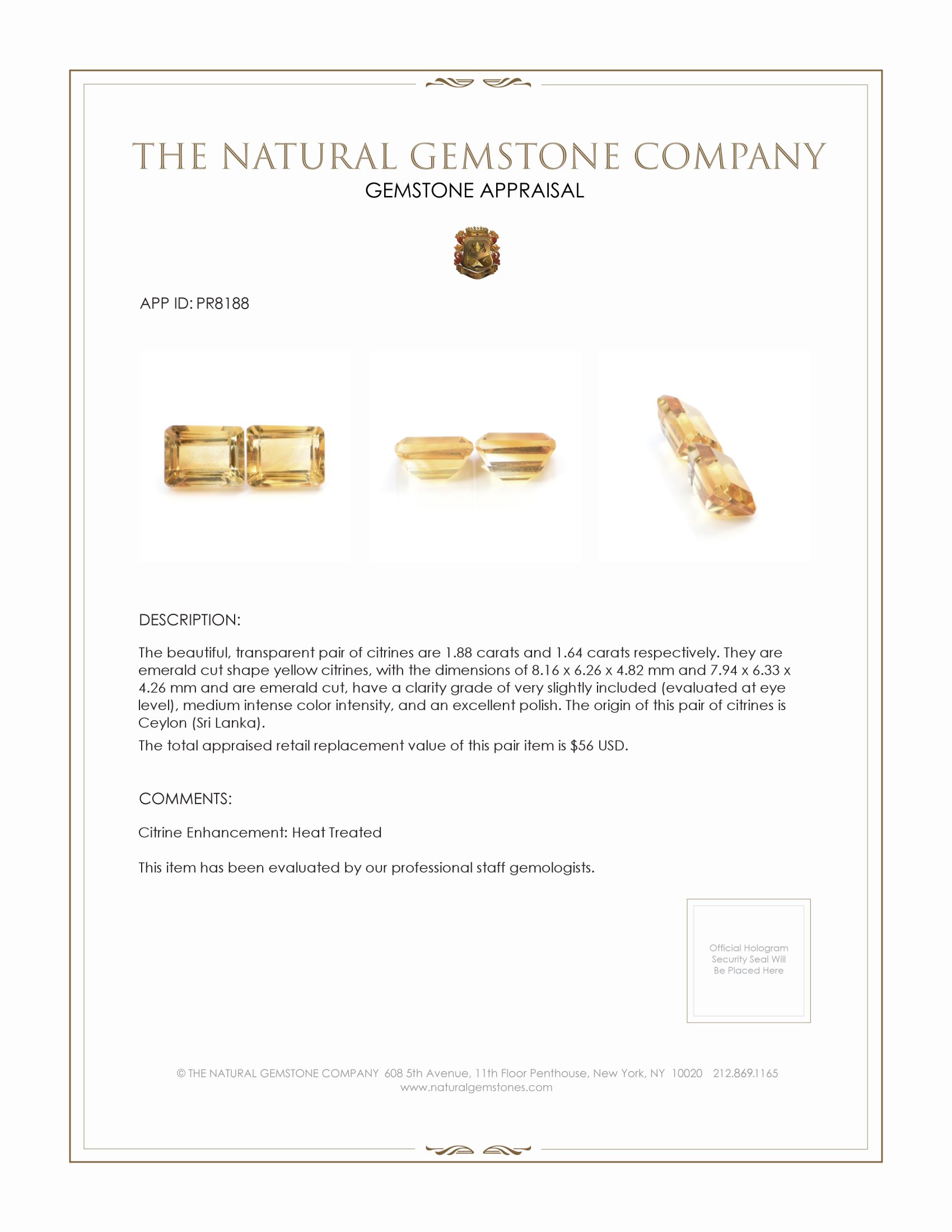 3.52 Ct.Tw. Citrine Pair from Ceylon (Sri Lanka)