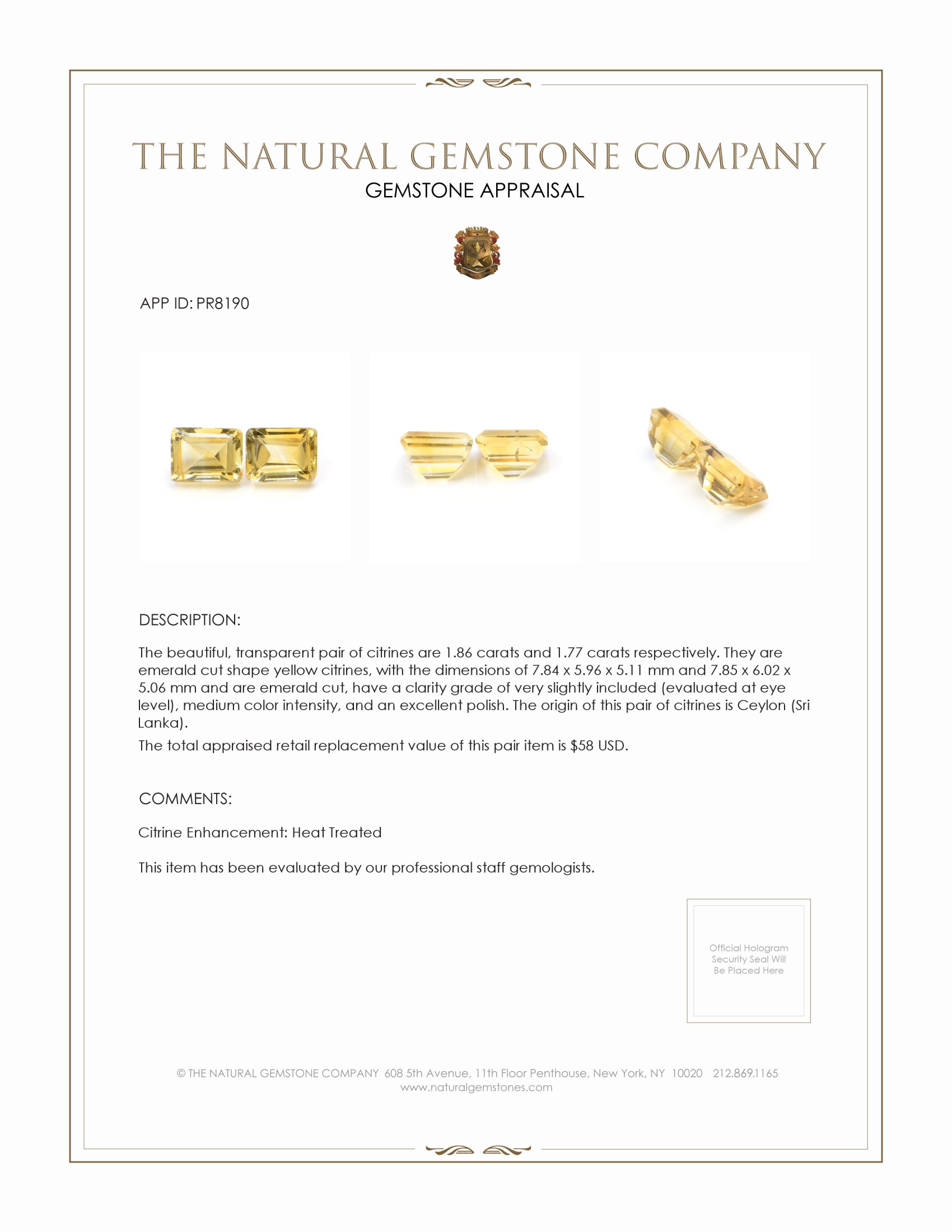 3.63 Ct.Tw. Citrine Pair from Ceylon (Sri Lanka)