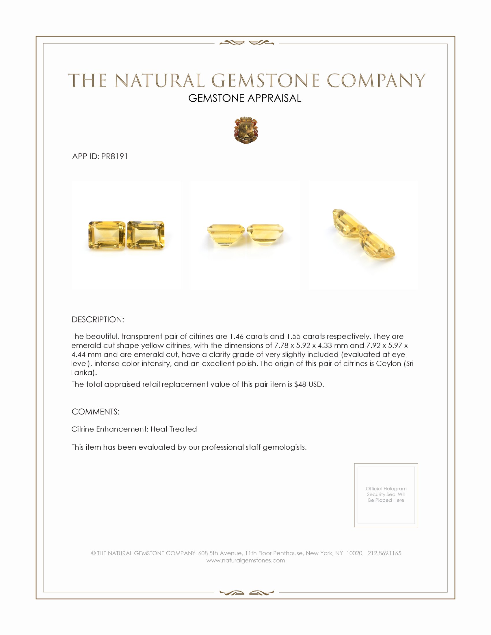 3.01 Ct.Tw. Citrine Pair from Ceylon (Sri Lanka)