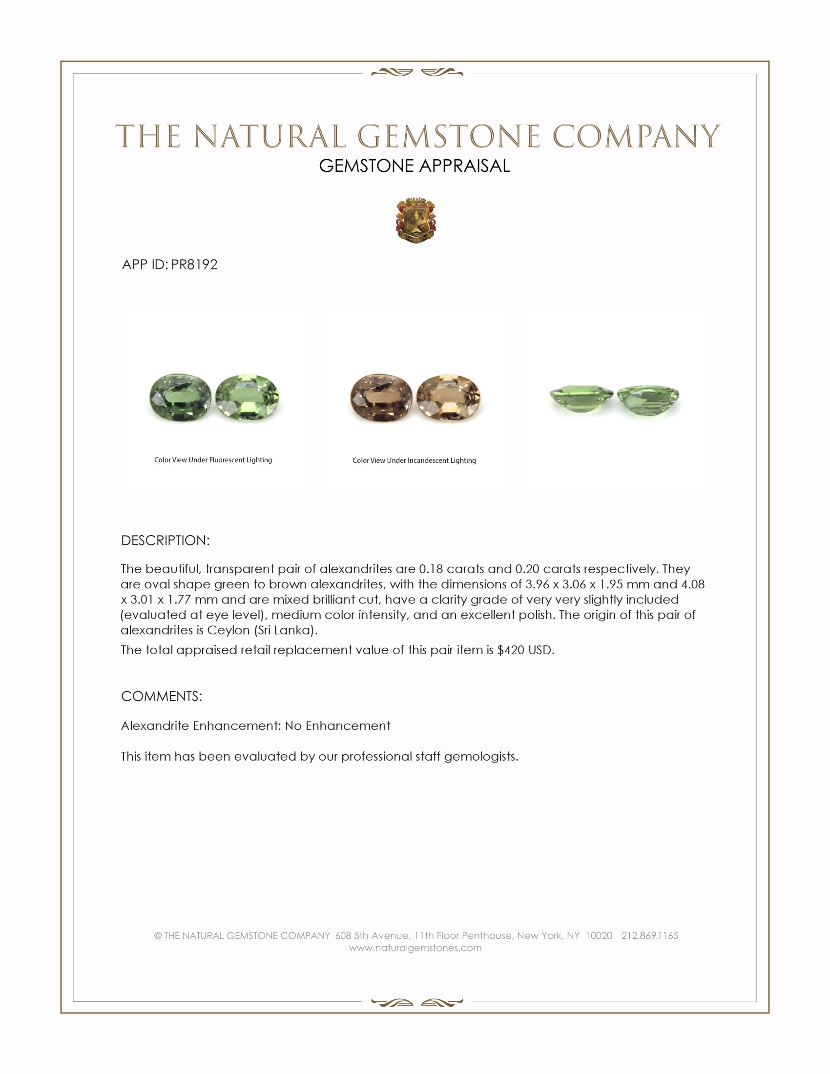 0.38 Ct.Tw. Alexandrite Pair from Ceylon (Sri Lanka)