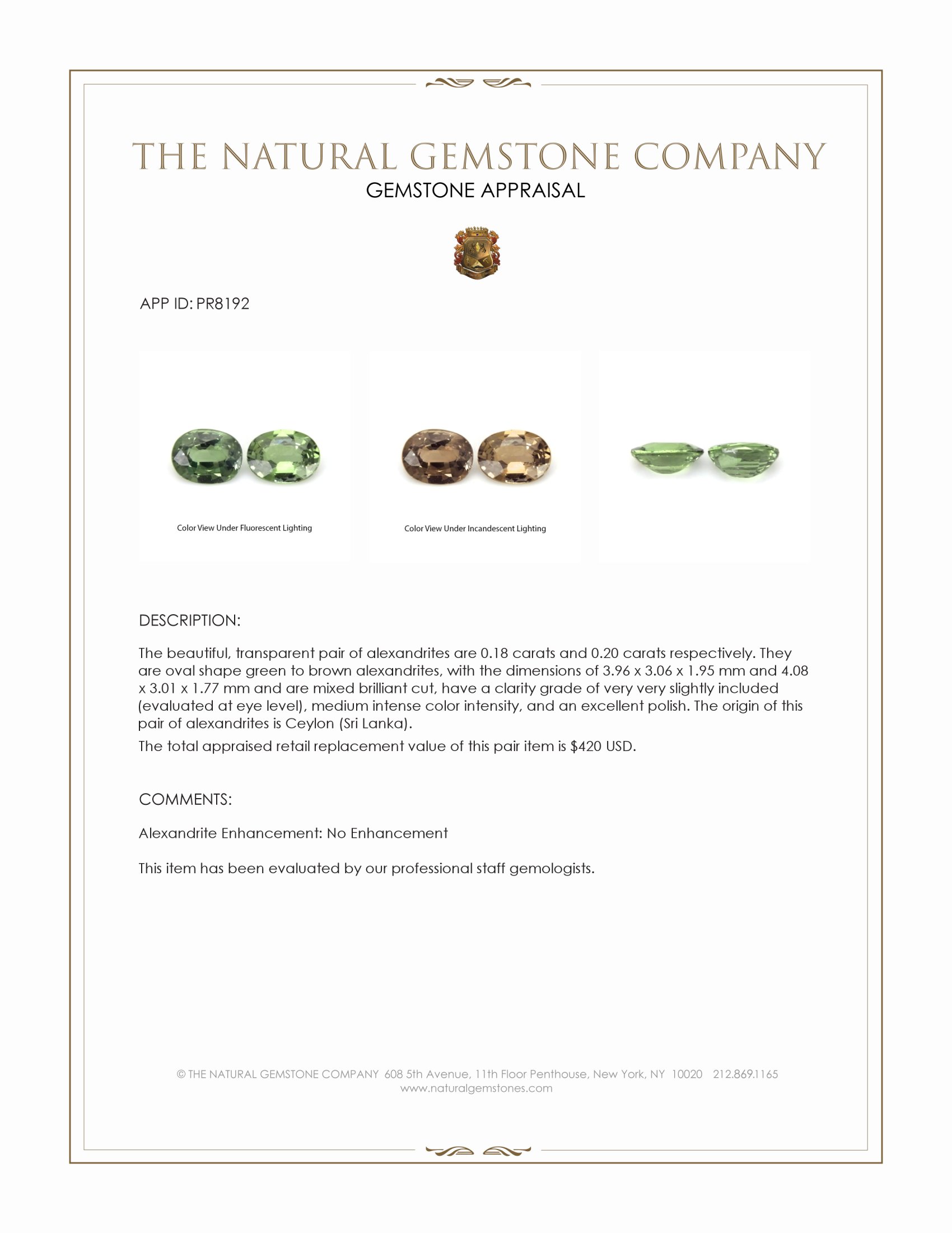 0.38 Ct.Tw. Alexandrite Pair from Ceylon (Sri Lanka)