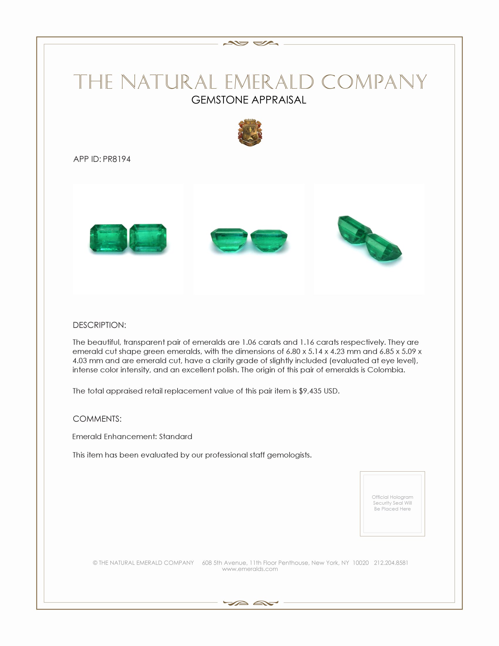 2.22 Ct.Tw. Emerald Pair from Colombia