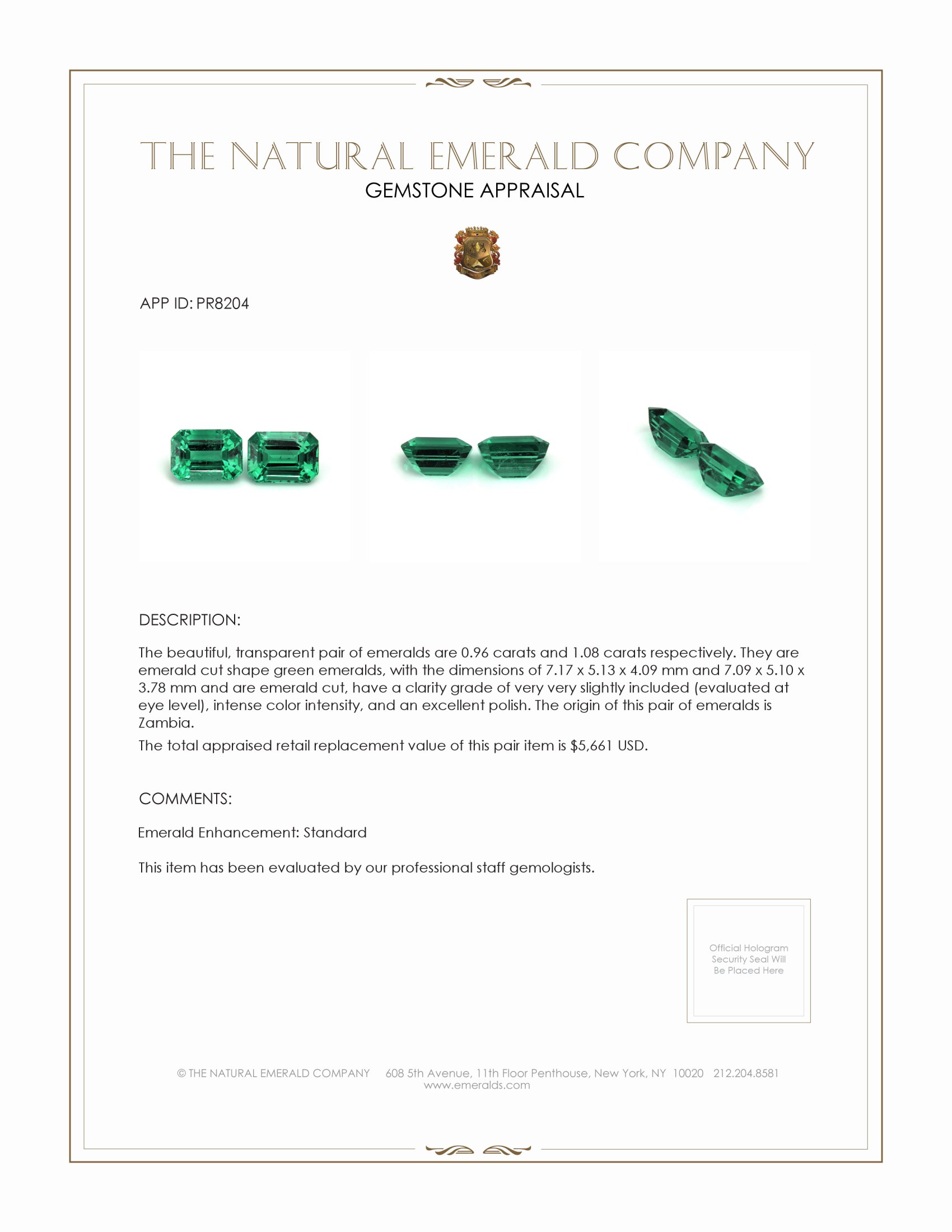 2.04 Ct.Tw. Emerald Pair from Zambia