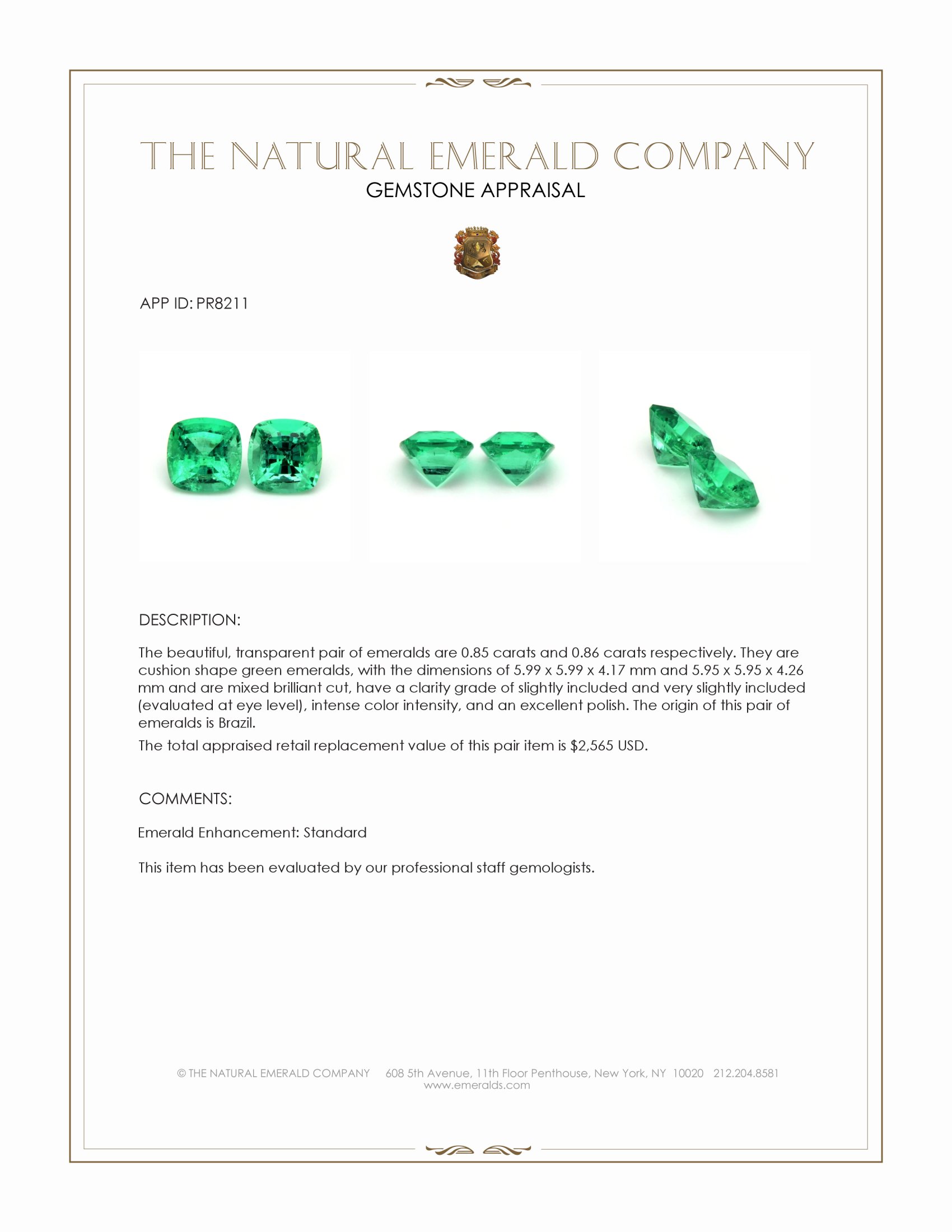 1.71 Ct.Tw. Emerald Pair from Brazil