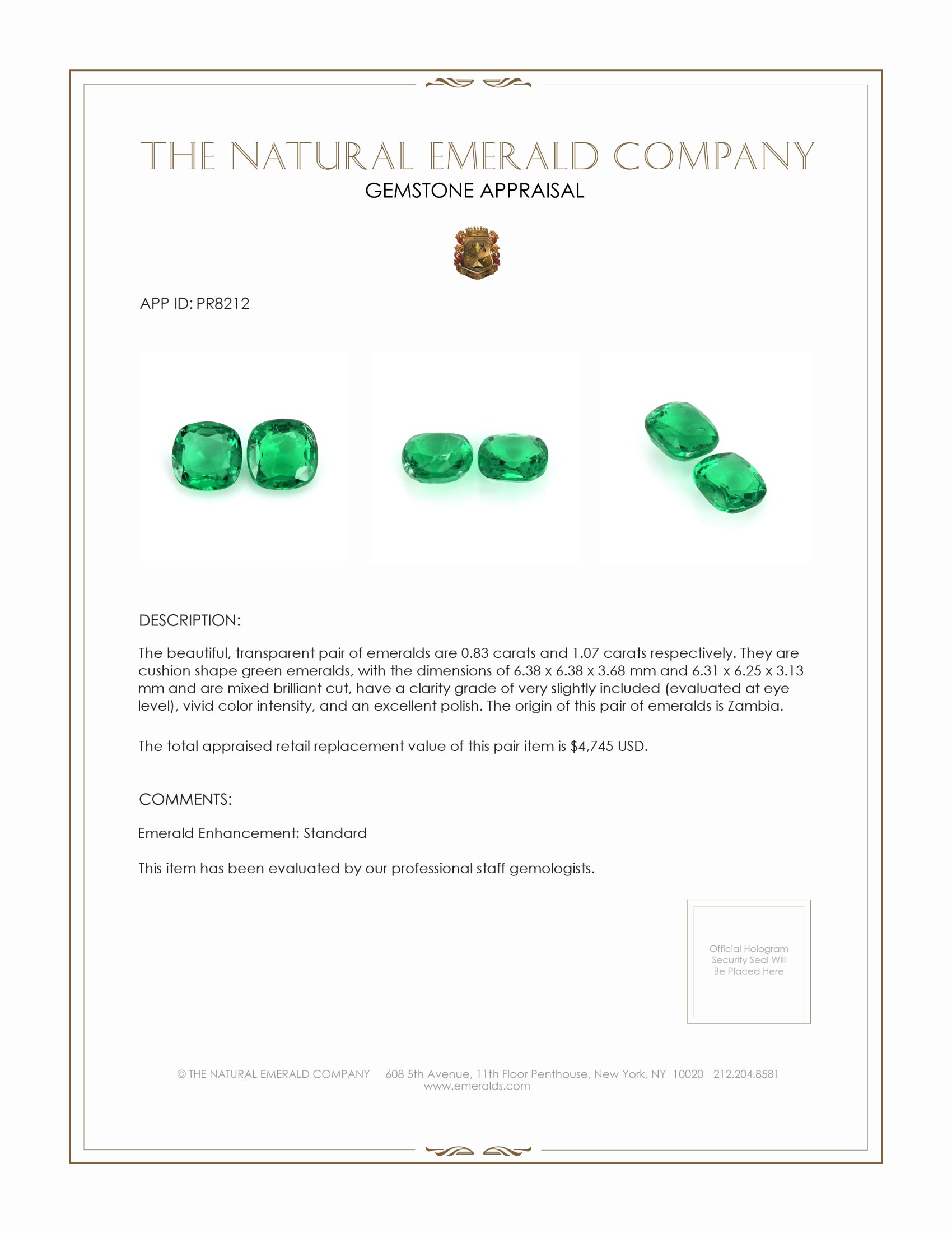 1.90 Ct.Tw. Emerald Pair from Zambia