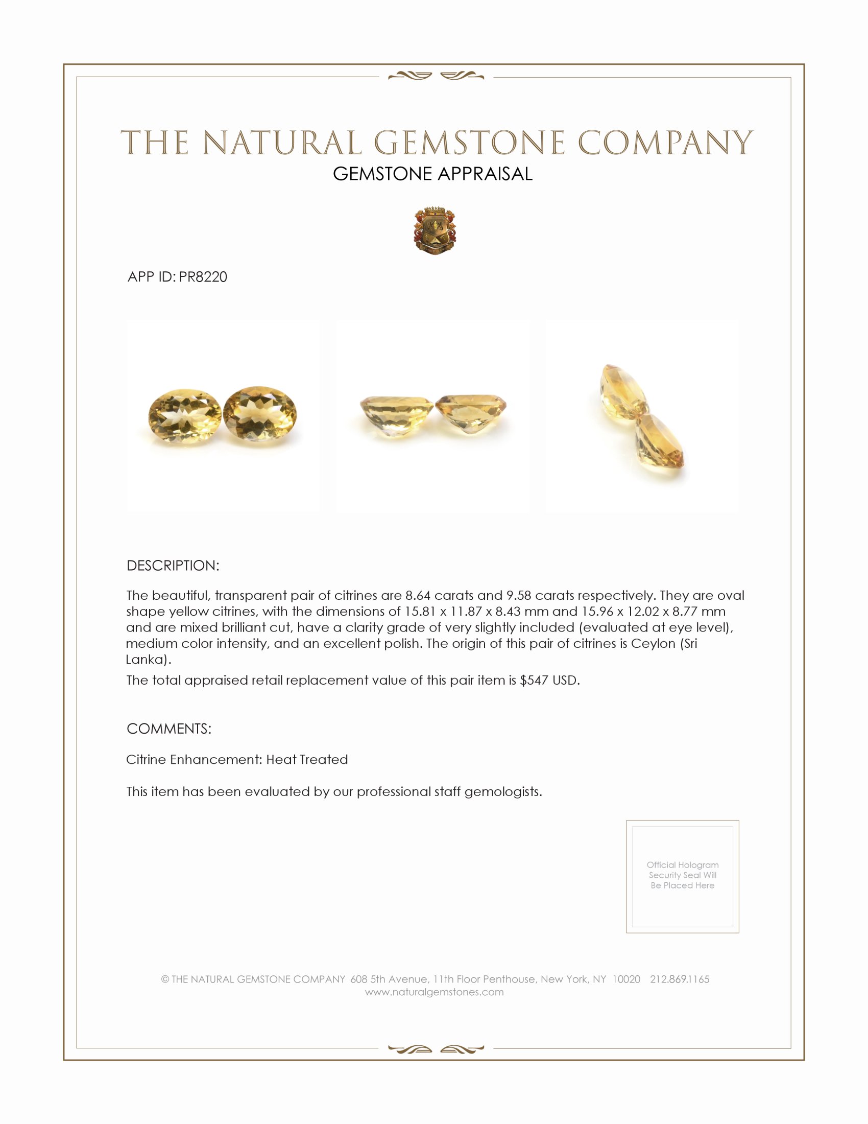 18.22 Ct.Tw. Yellow Citrine Pair from Ceylon (Sri Lanka)