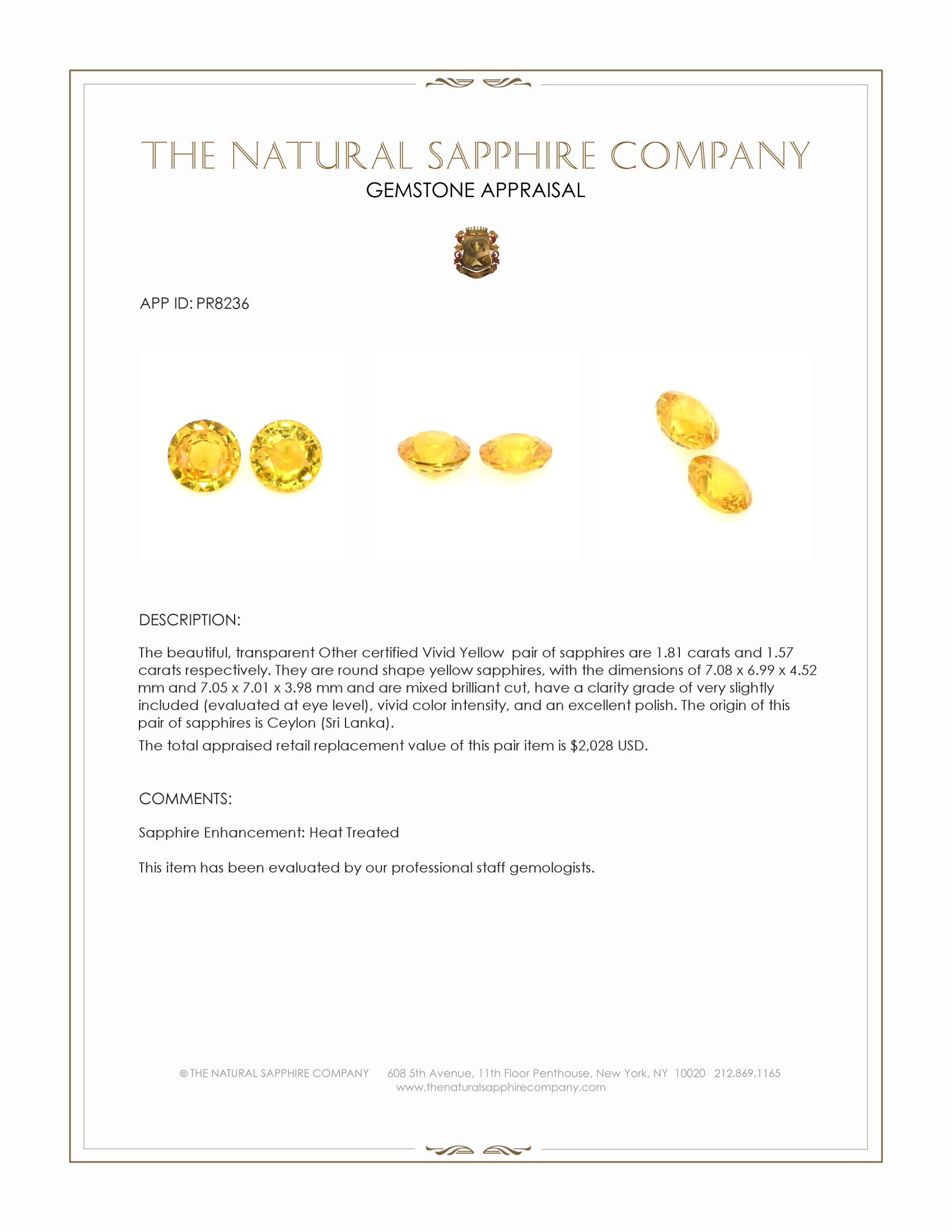 3.38 Ct.Tw. Yellow Sapphire Pair from Ceylon (Sri Lanka)