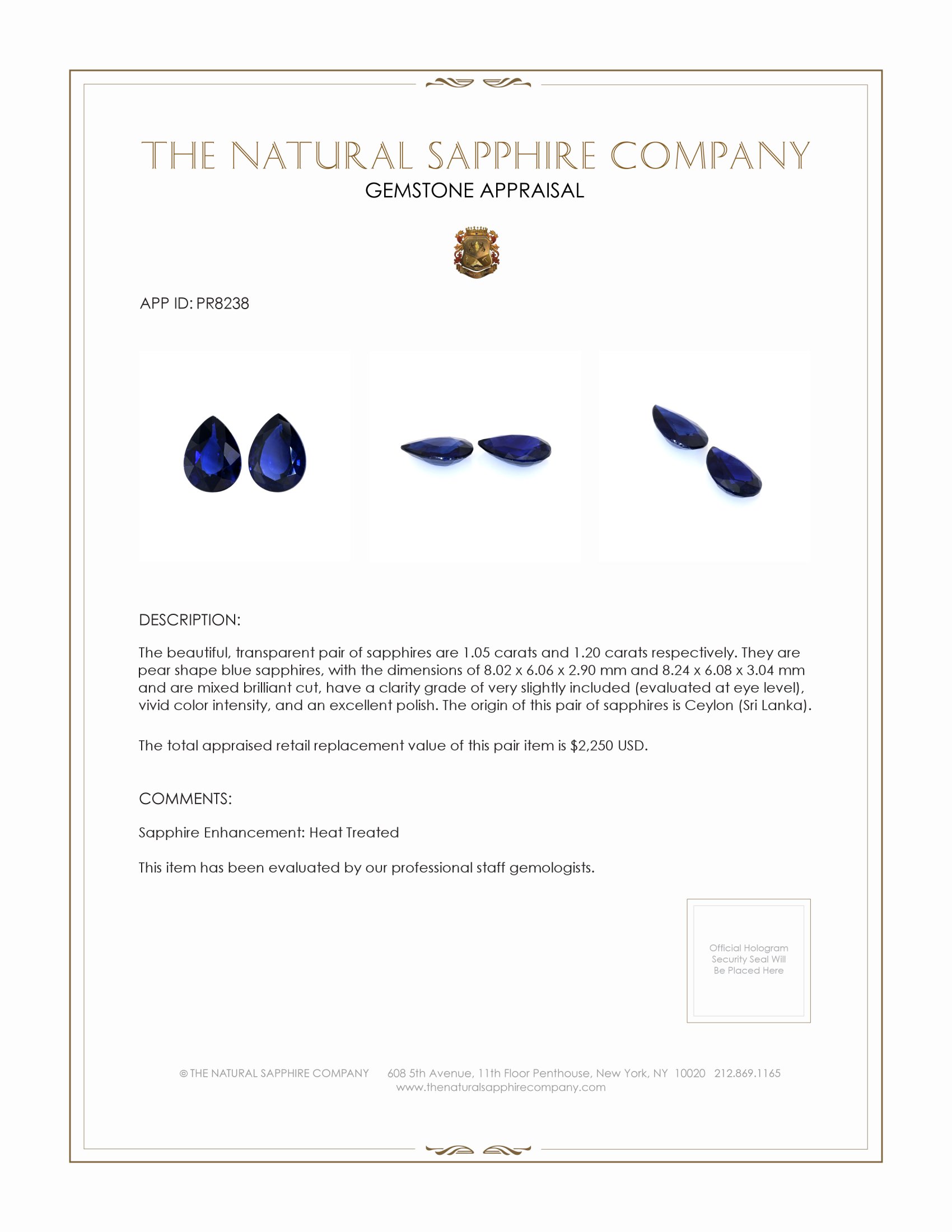 2.25 Ct.Tw. Blue Sapphire Pair from Ceylon (Sri Lanka)