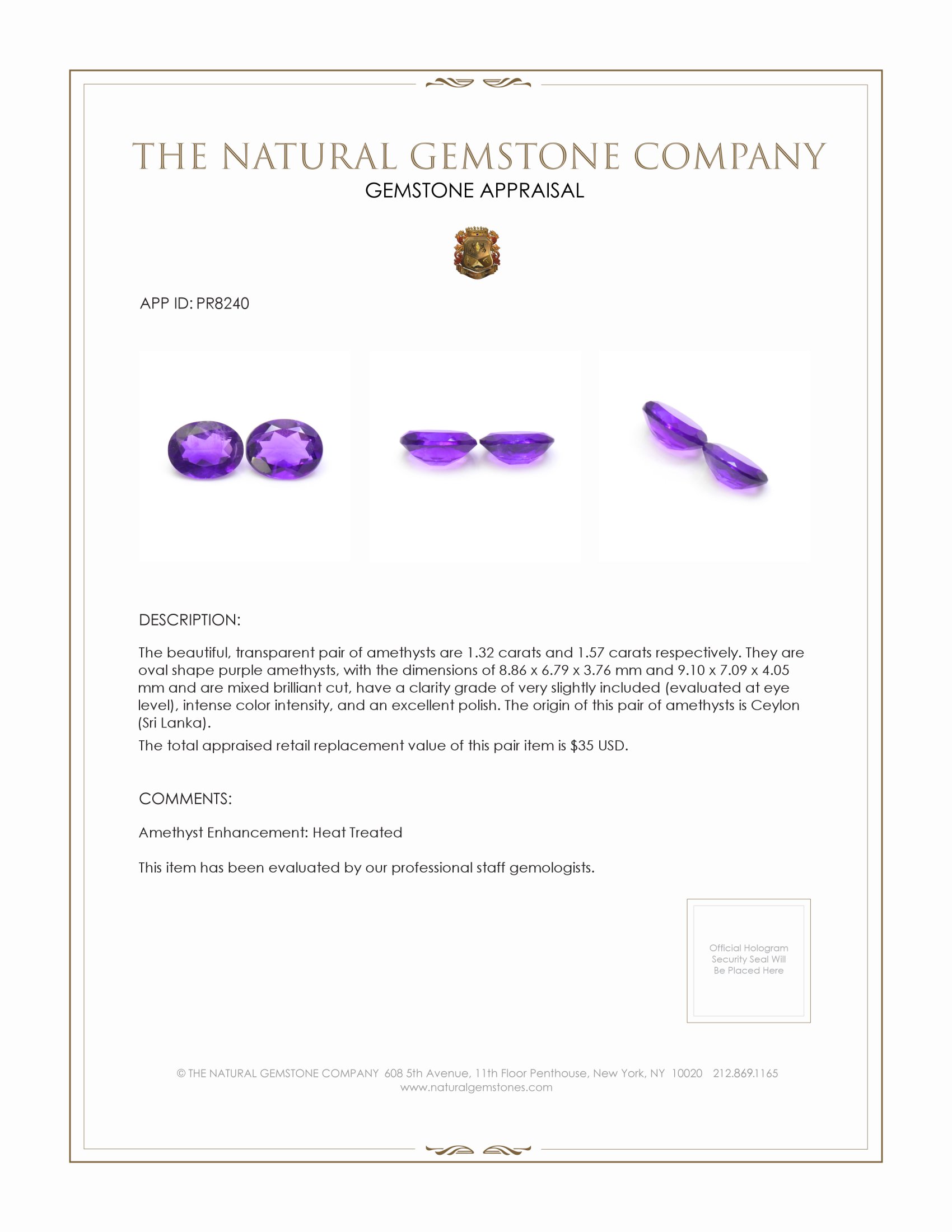 2.89 Ct.Tw. Purple Amethyst Pair from Ceylon (Sri Lanka)