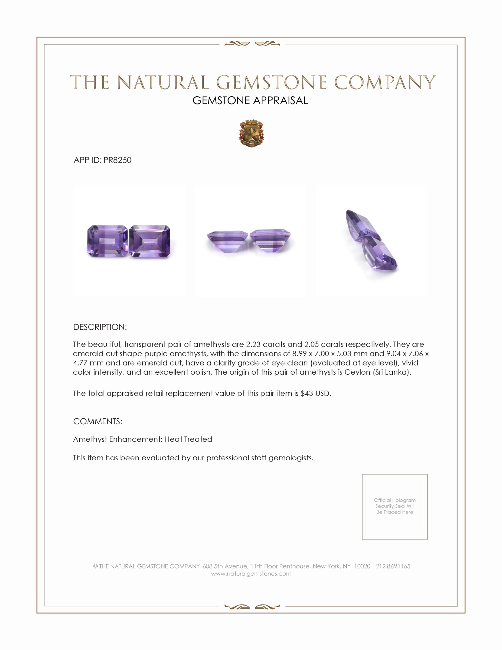 4.28 Ct.Tw. Purple Amethyst Pair from Ceylon (Sri Lanka)