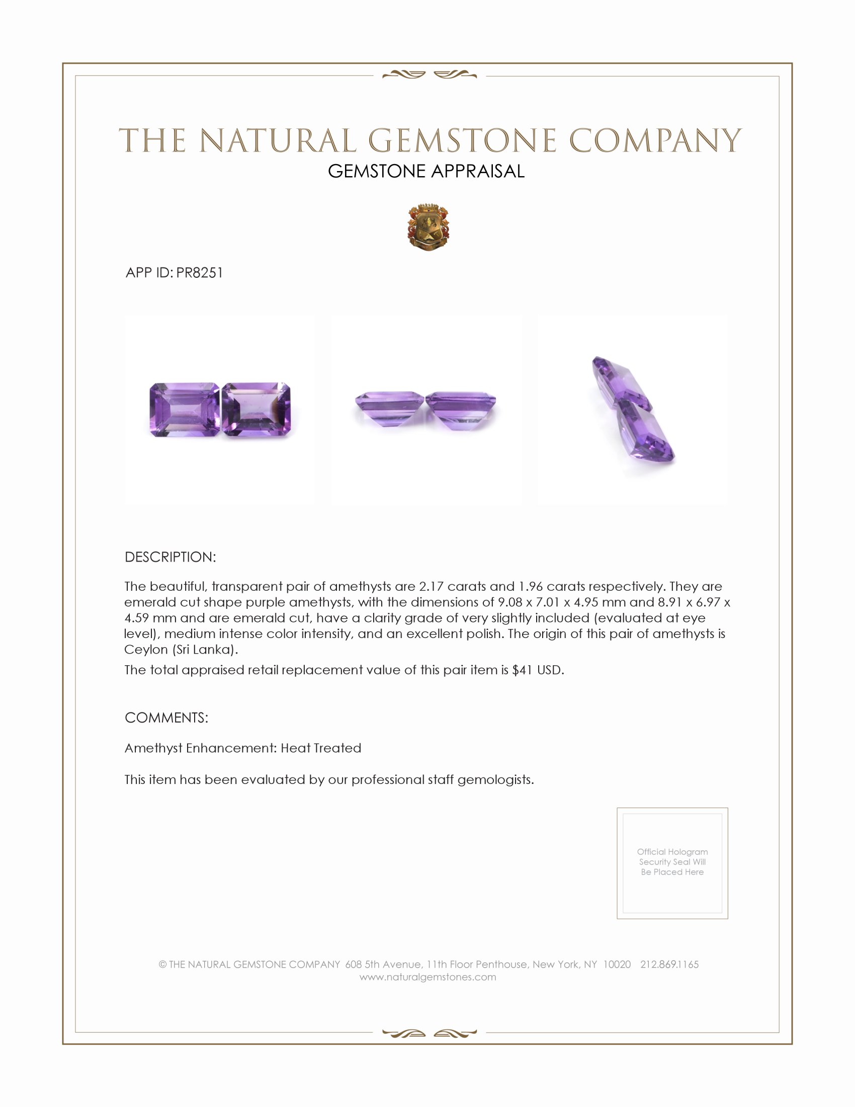 4.13 Ct.Tw. Purple Amethyst Pair from Ceylon (Sri Lanka)