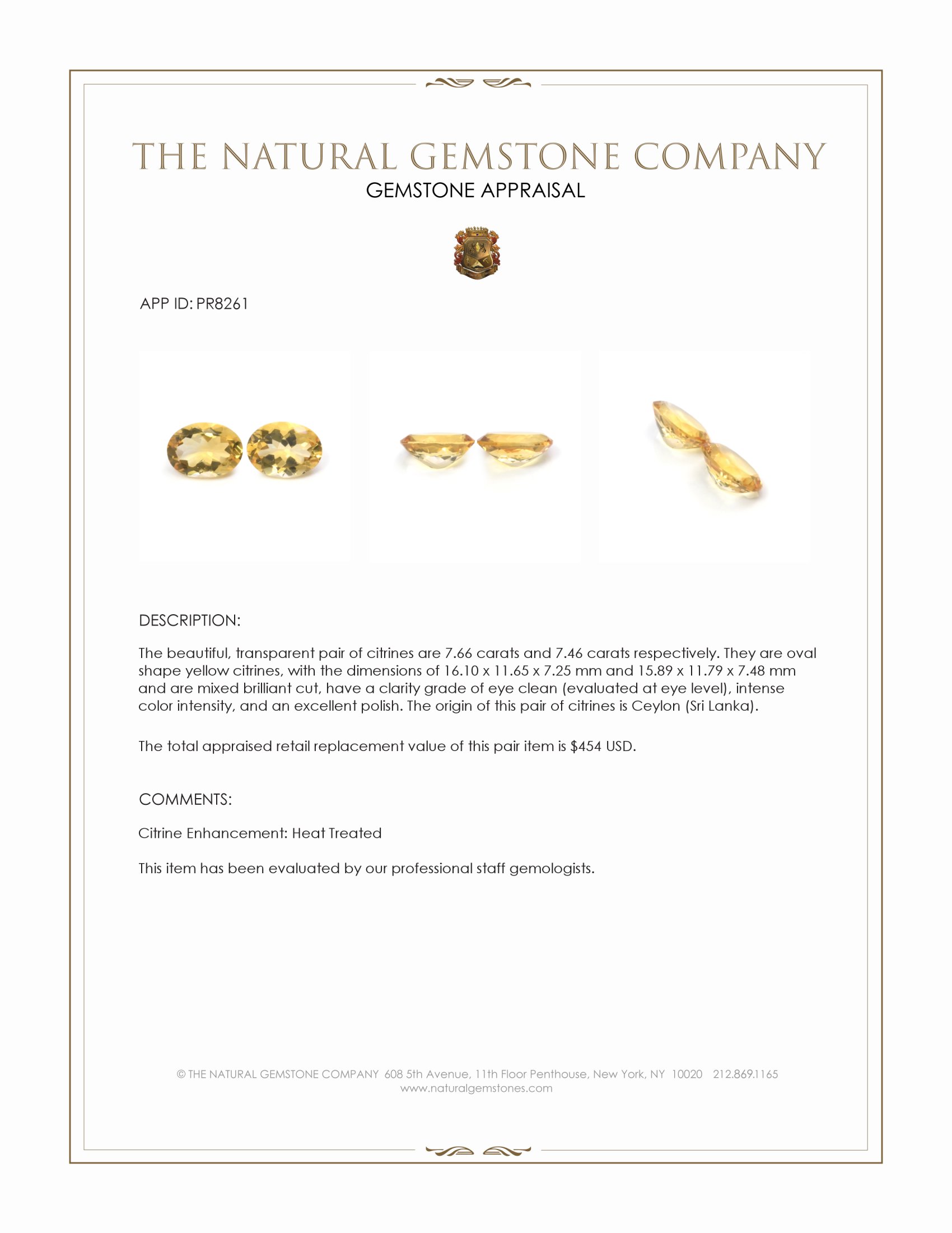 15.12 Ct.Tw. Yellow Citrine Pair from Ceylon (Sri Lanka)