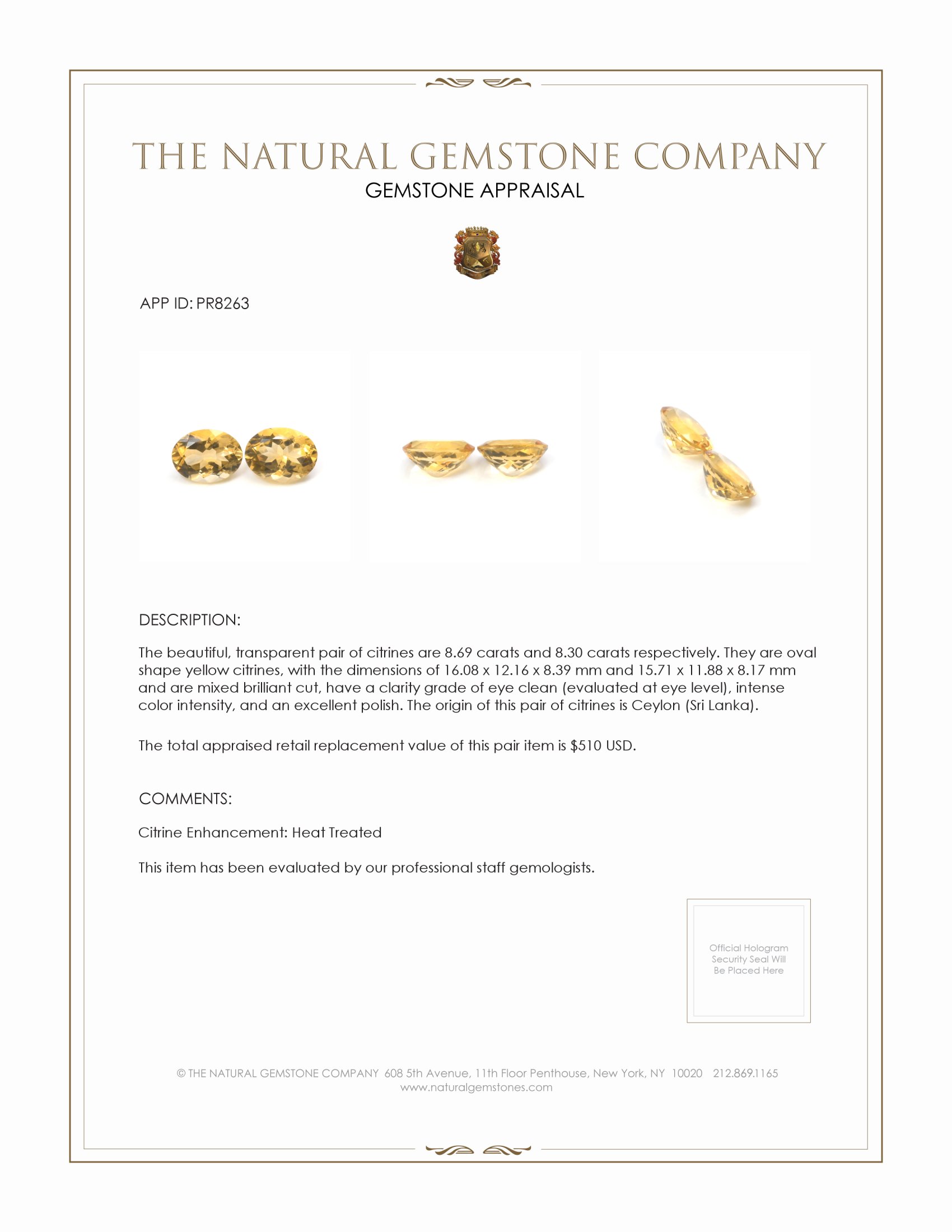 16.99 Ct.Tw. Citrine Pair from Ceylon (Sri Lanka)