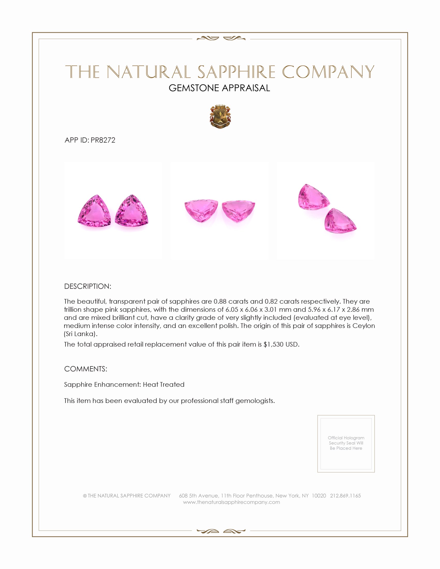 1.70 Ct.Tw. Pink Sapphire Pair from Ceylon (Sri Lanka)