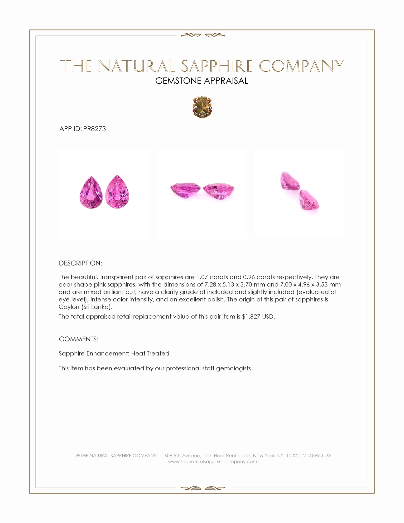 2.03 Ct.Tw. Pink Sapphire Pair from Ceylon (Sri Lanka)