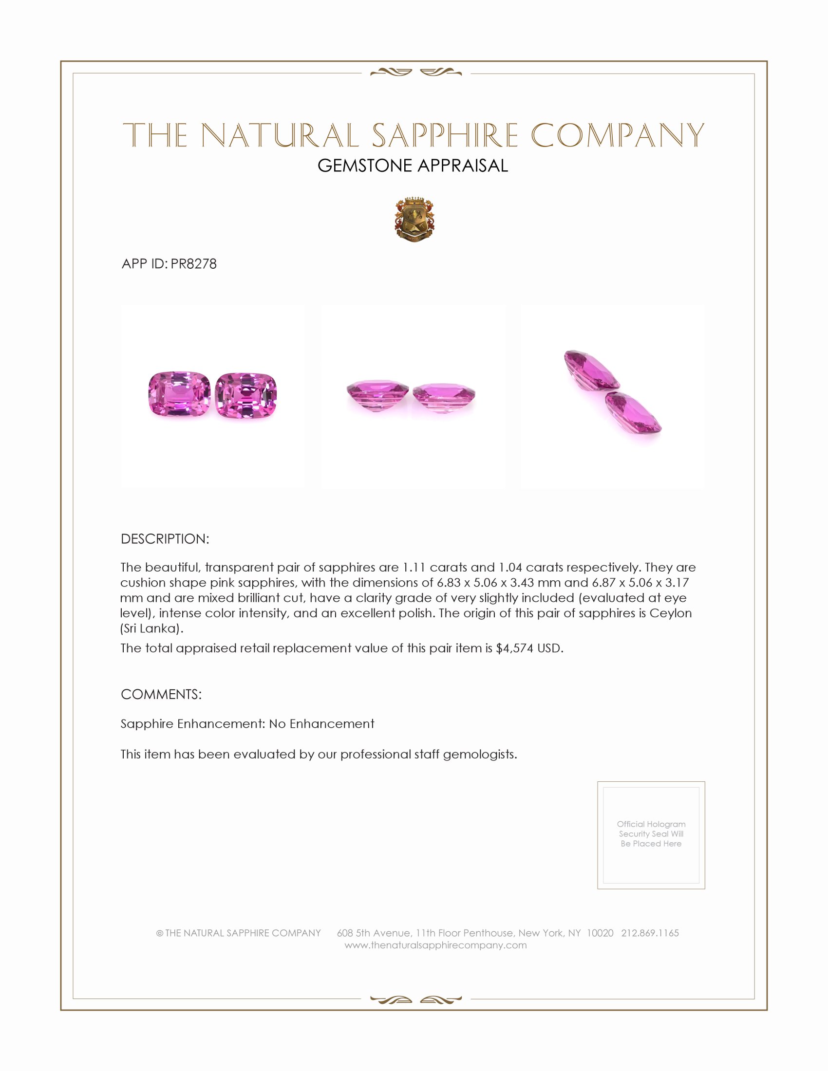 2.15 Ct.Tw. Pink Sapphire Pair from Ceylon (Sri Lanka)