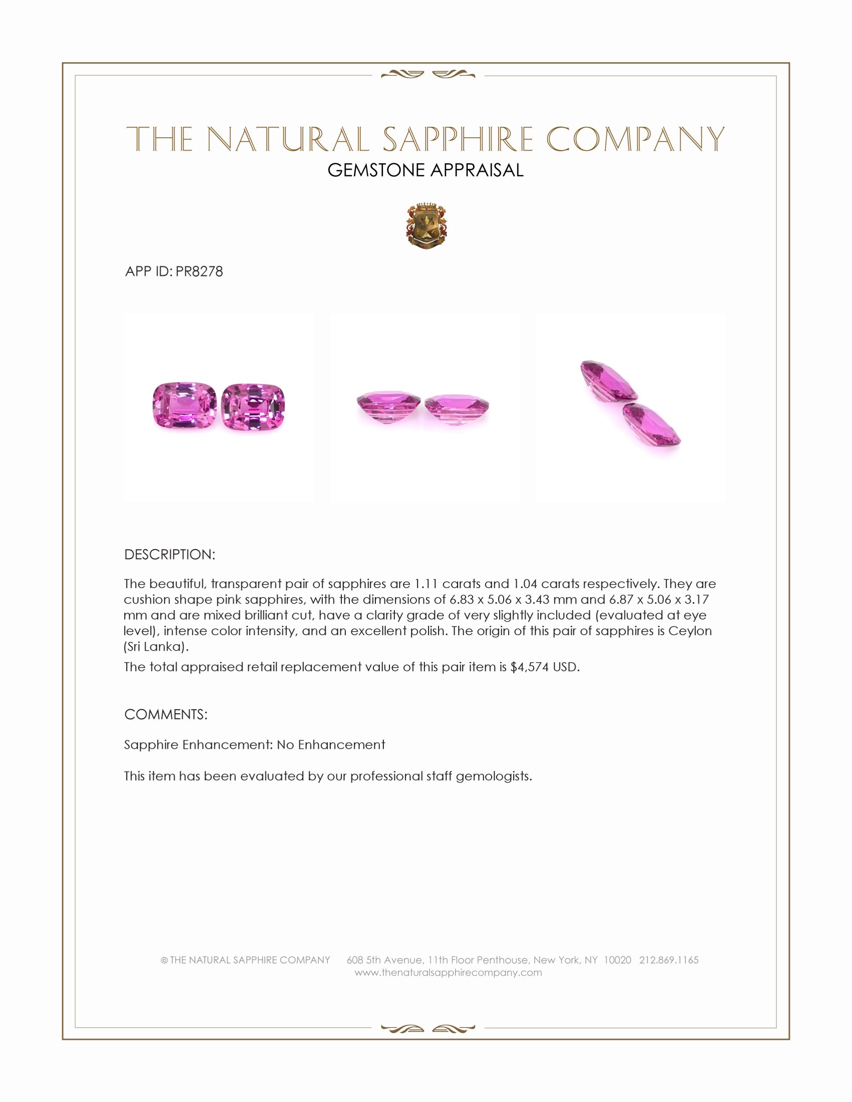 2.15 Ct.Tw. Pink Sapphire Pair from Ceylon (Sri Lanka)