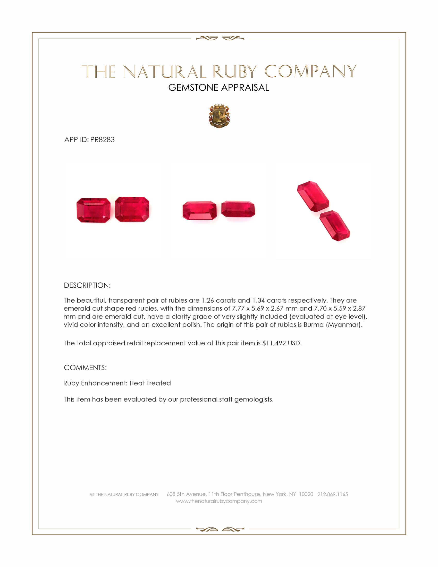 2.60 Ct.Tw. Ruby Pair from Burma (Myanmar)