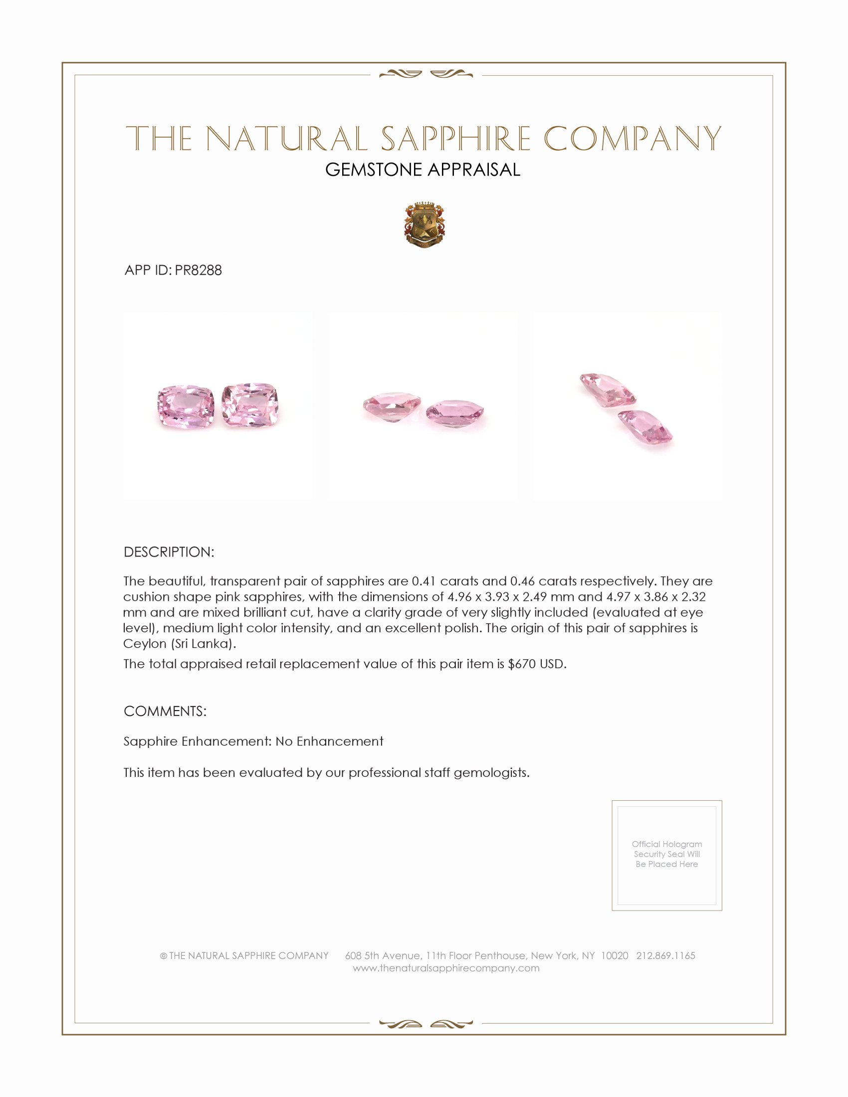 0.87 Ct.Tw. Pink Sapphire Pair from Ceylon (Sri Lanka)