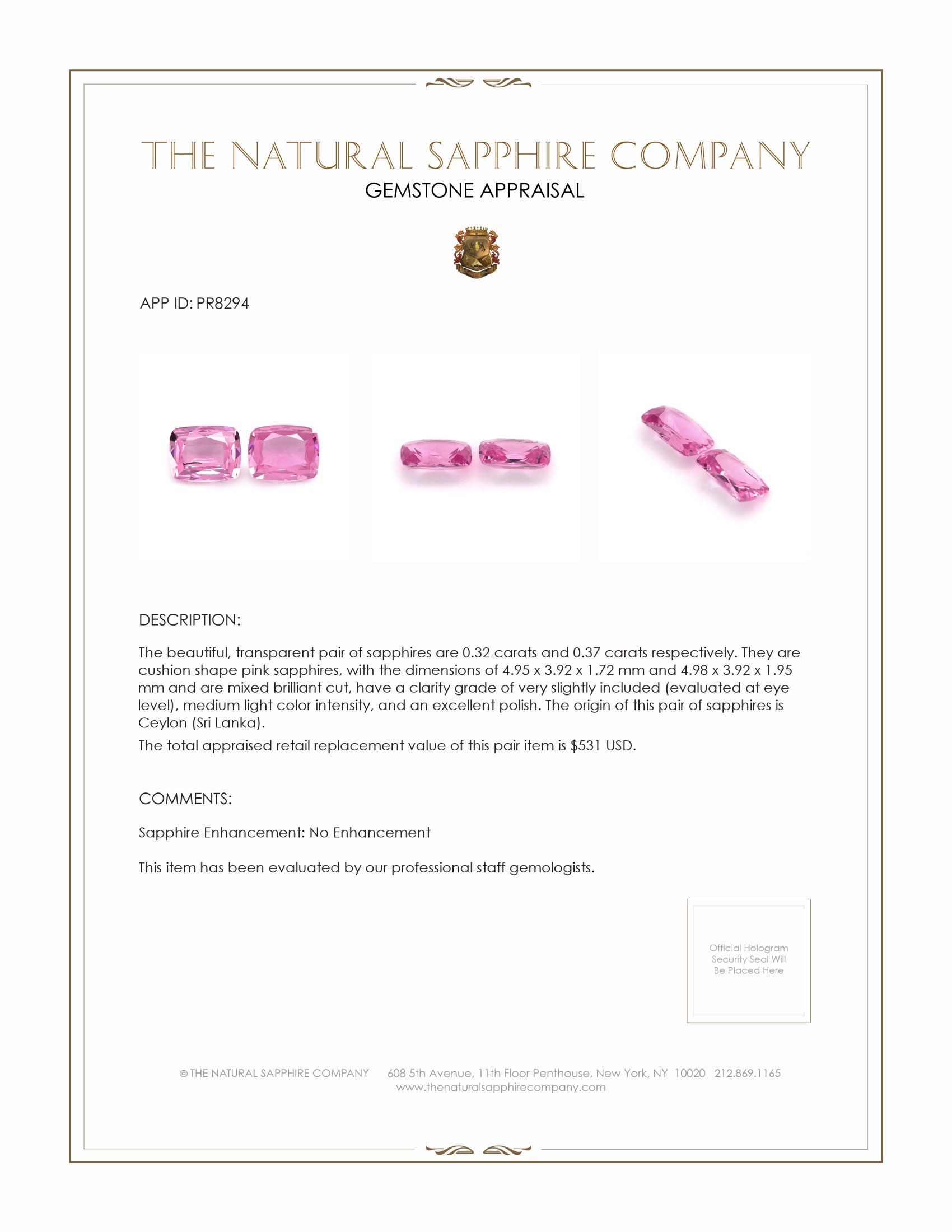 0.69 Ct.Tw. Pink Sapphire Pair from Ceylon (Sri Lanka)