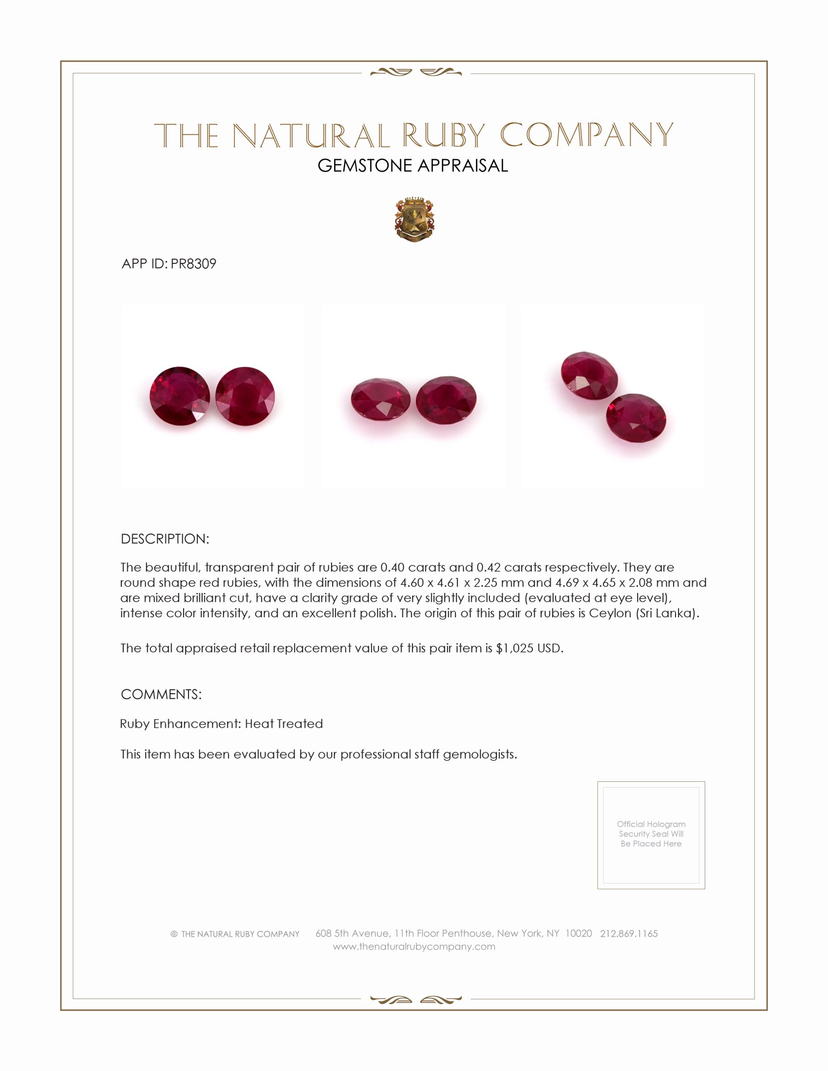 0.82 Ct.Tw. Ruby Pair from Ceylon (Sri Lanka)