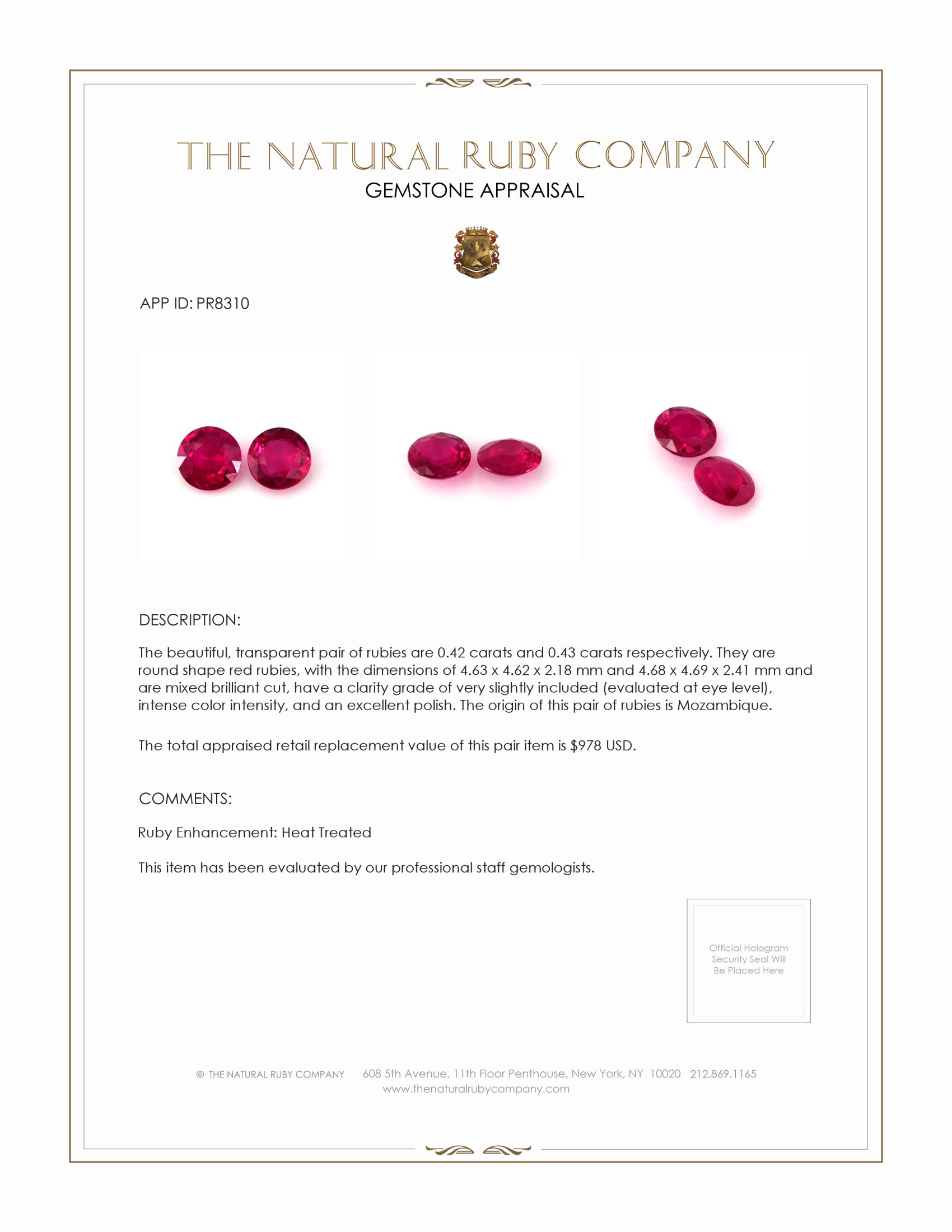 0.85 Ct.Tw. Ruby Pair from Mozambique