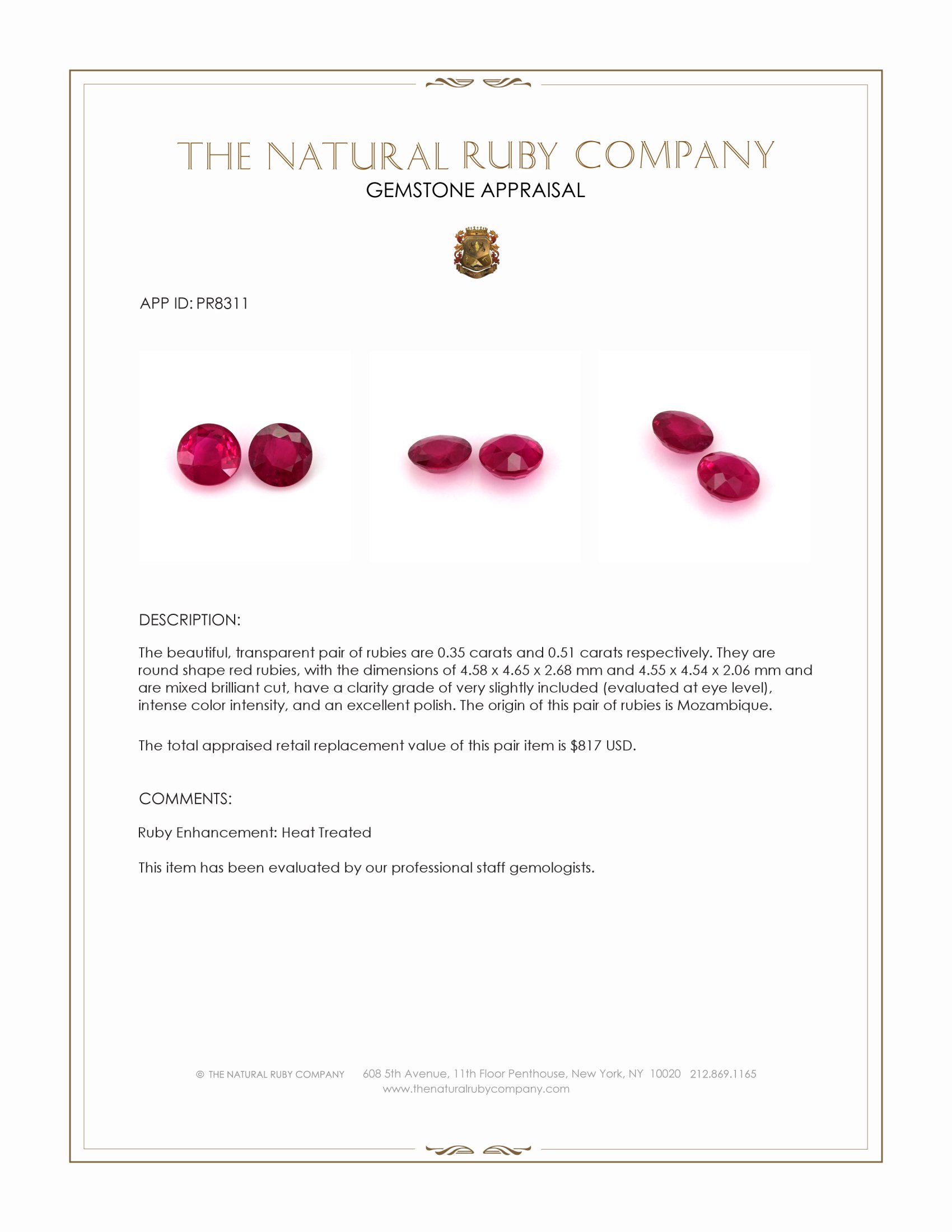0.86 Ct.Tw. Ruby Pair from Mozambique
