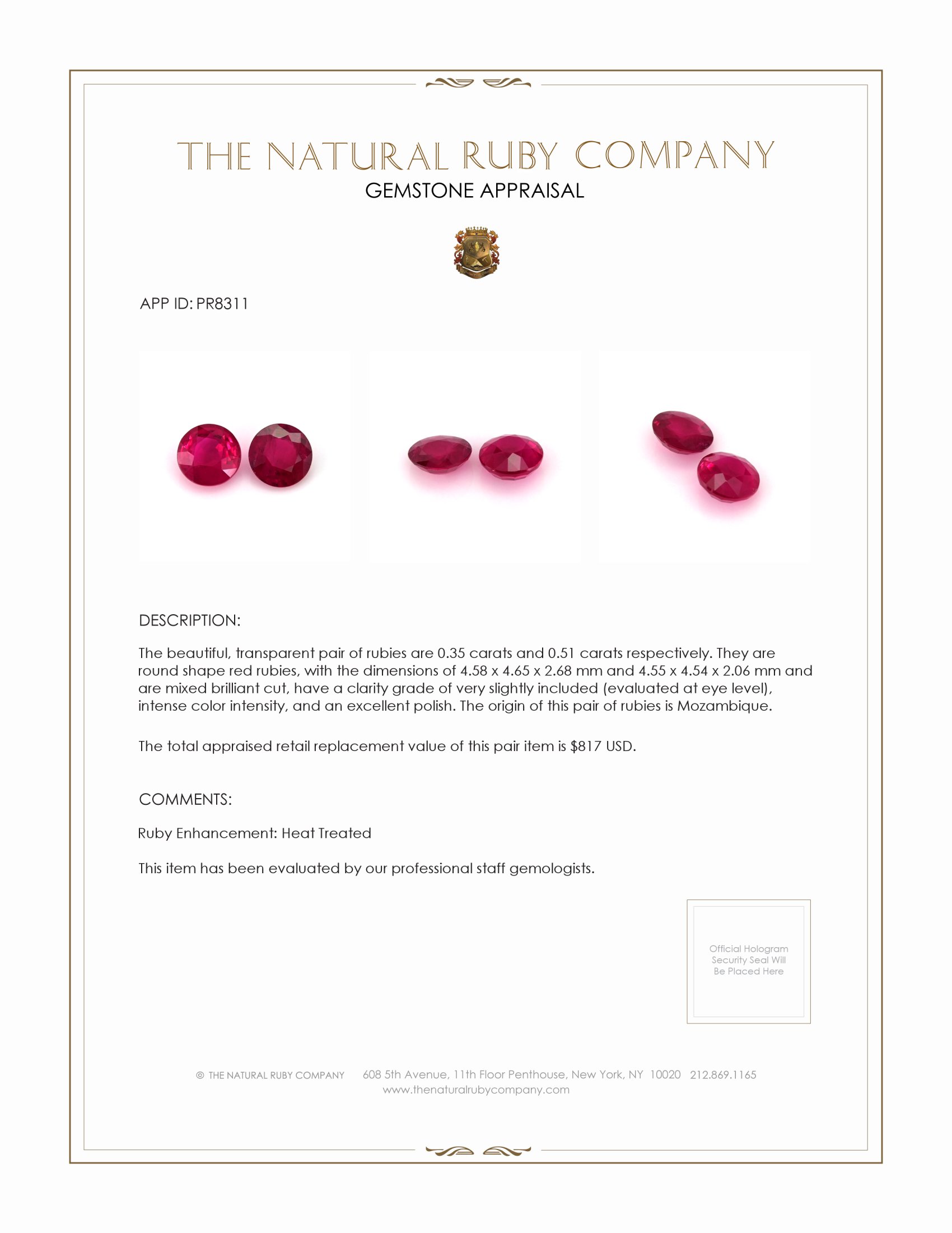 0.86 Ct.Tw. Ruby Pair from Mozambique