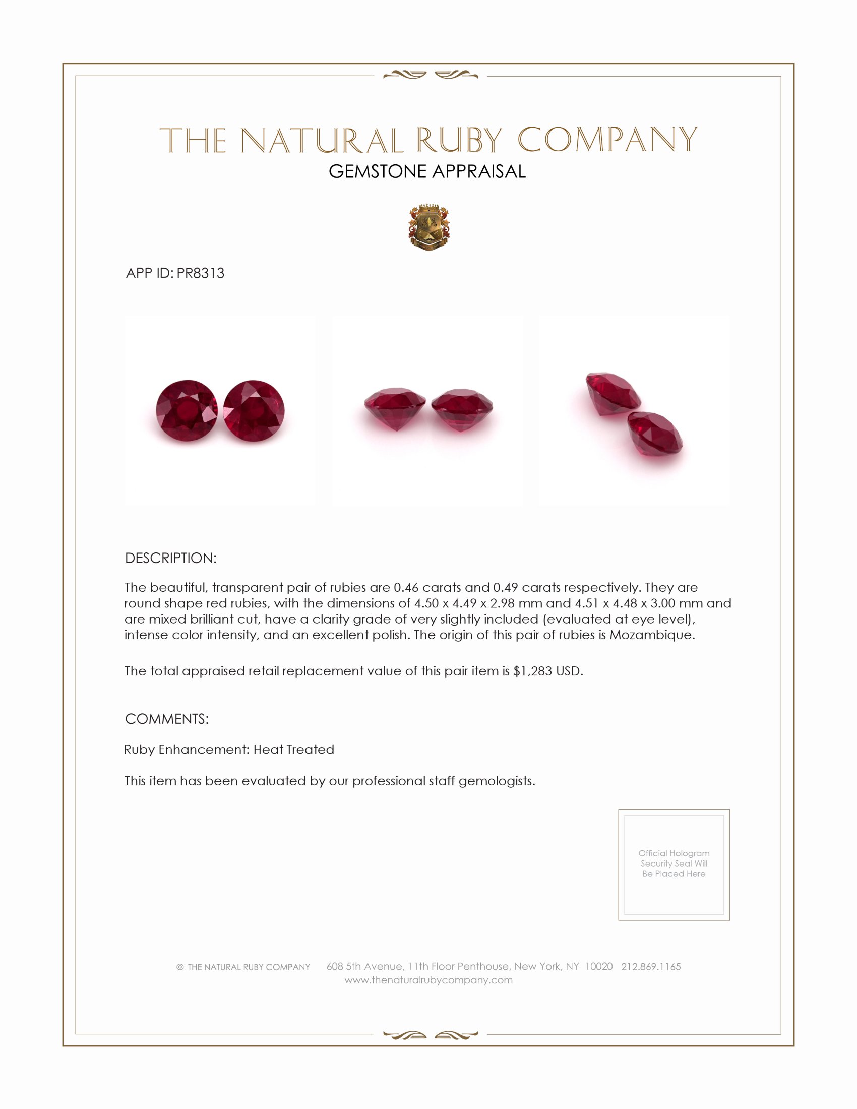 0.95 Ct.Tw. Ruby Pair from Mozambique