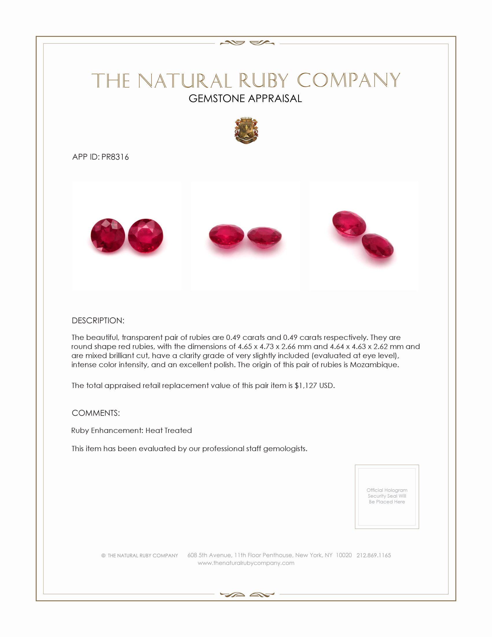 0.98 Ct.Tw. Ruby Pair from Mozambique