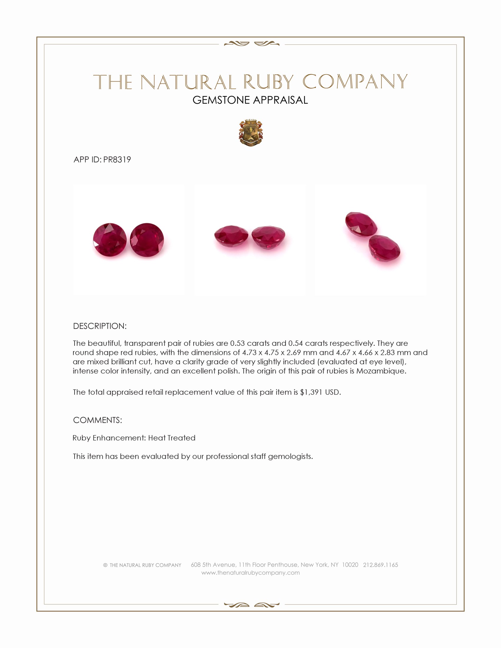 1.07 Ct.Tw. Ruby Pair from Mozambique