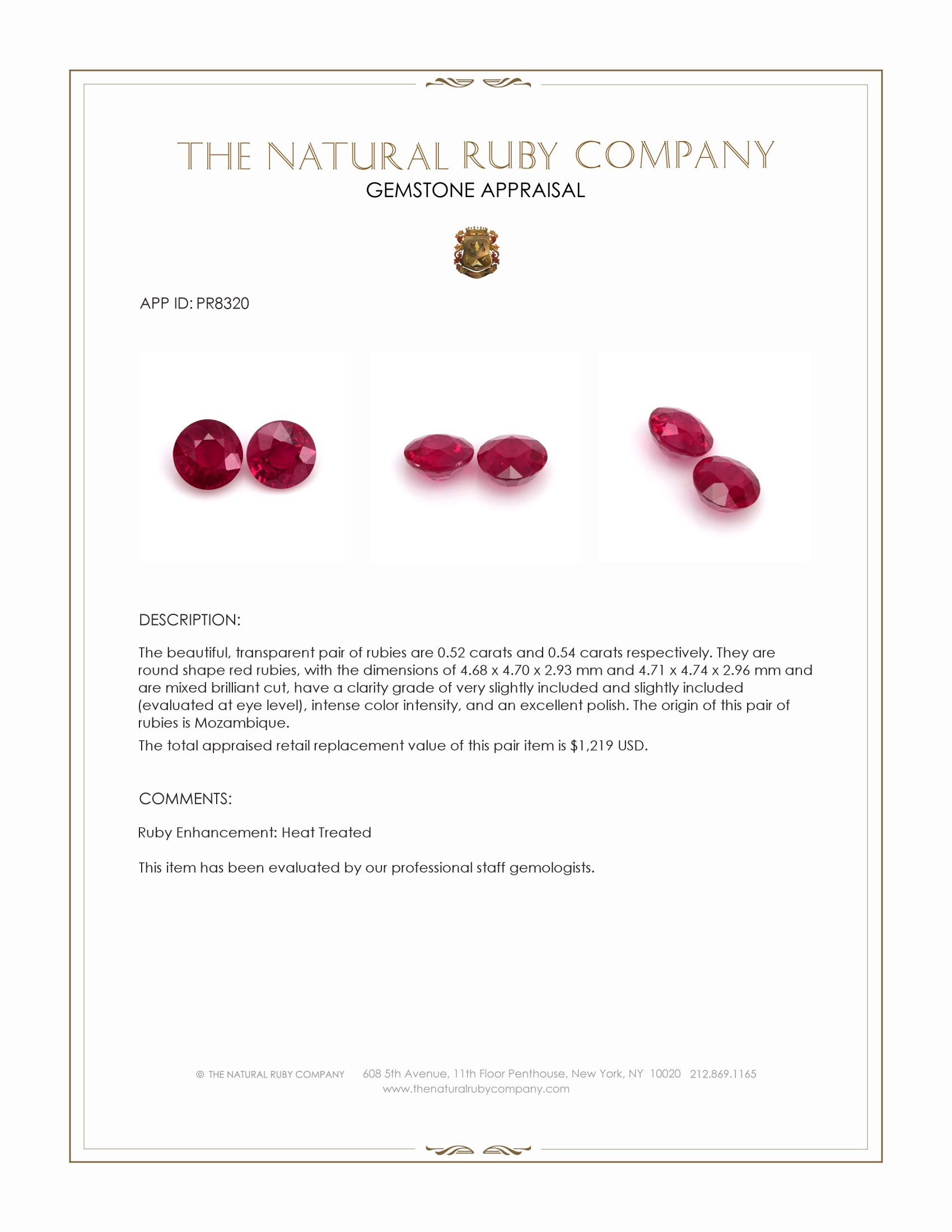 1.06 Ct.Tw. Ruby Pair from Mozambique