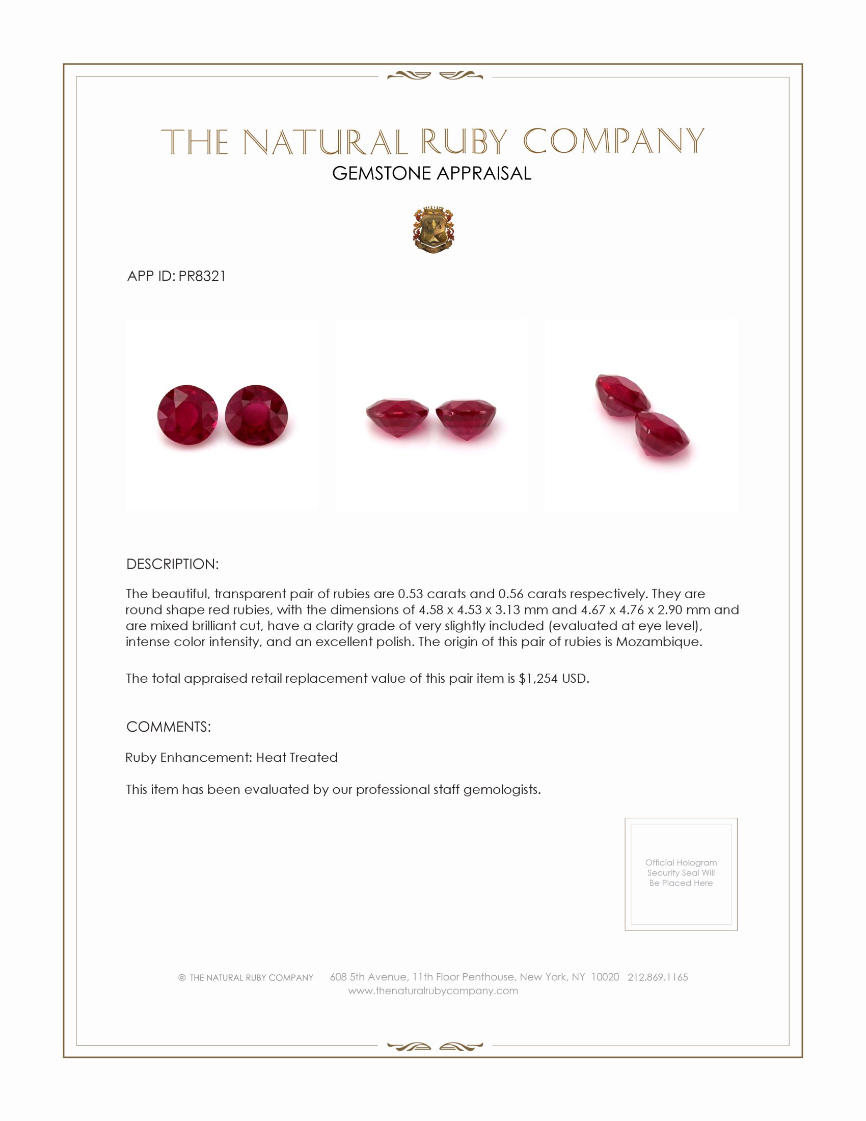 1.09 Ct.Tw. Ruby Pair from Mozambique