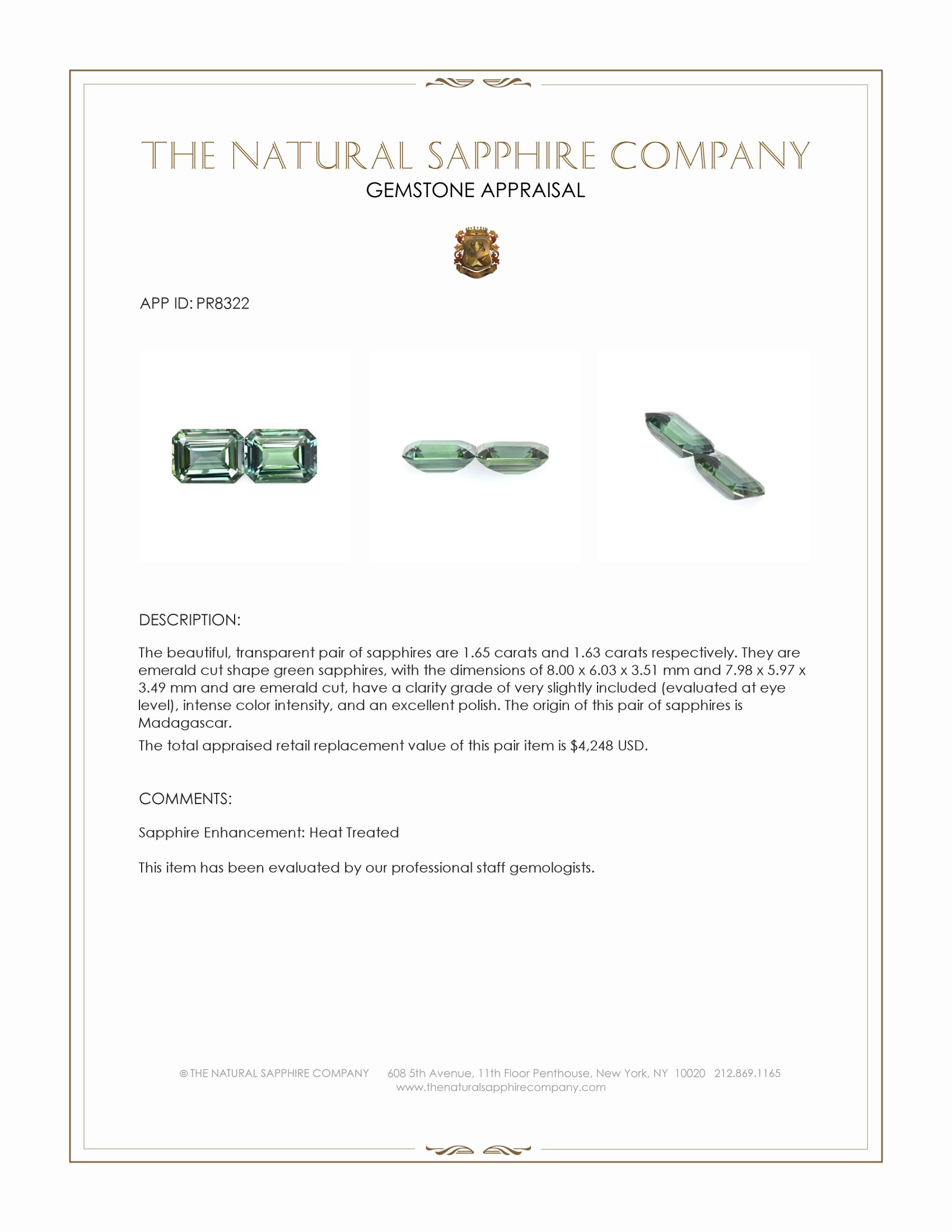 3.28 Ct.Tw. Green Sapphire Pair from Madagascar