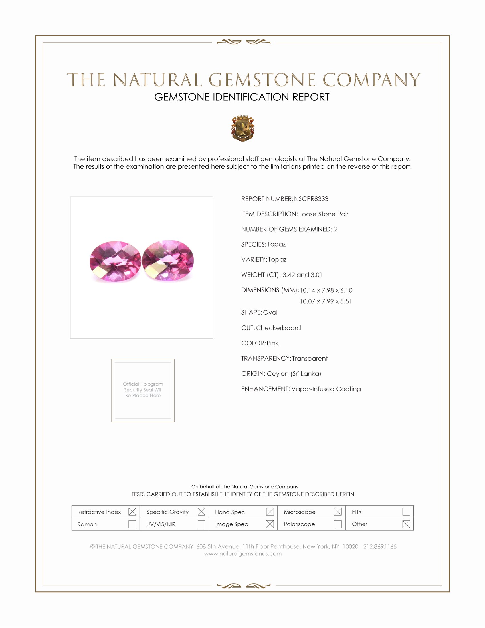 6.43 Ct.Tw. Pink Topaz Pair from Ceylon (Sri Lanka)