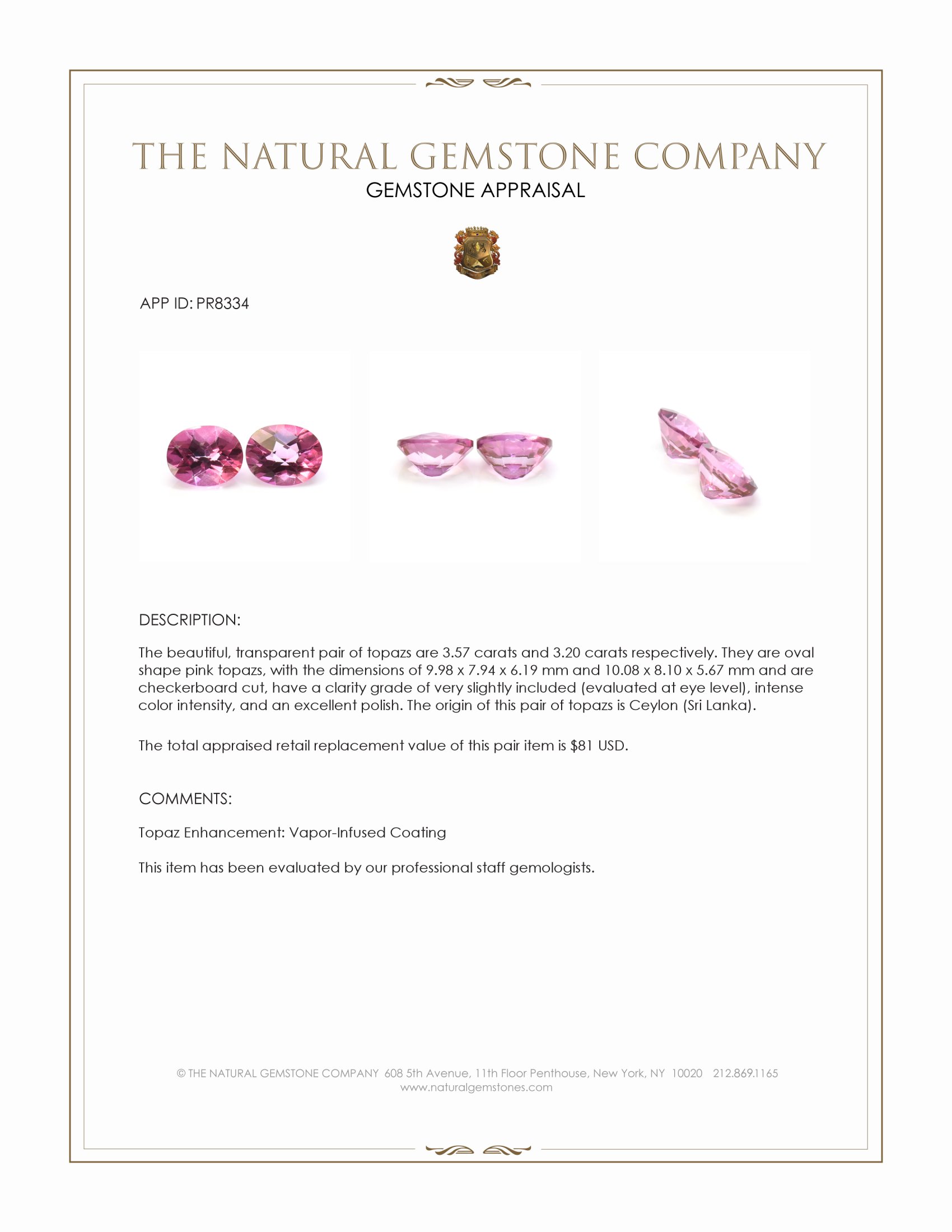 6.77 Ct.Tw. Pink Topaz Pair from Ceylon (Sri Lanka)